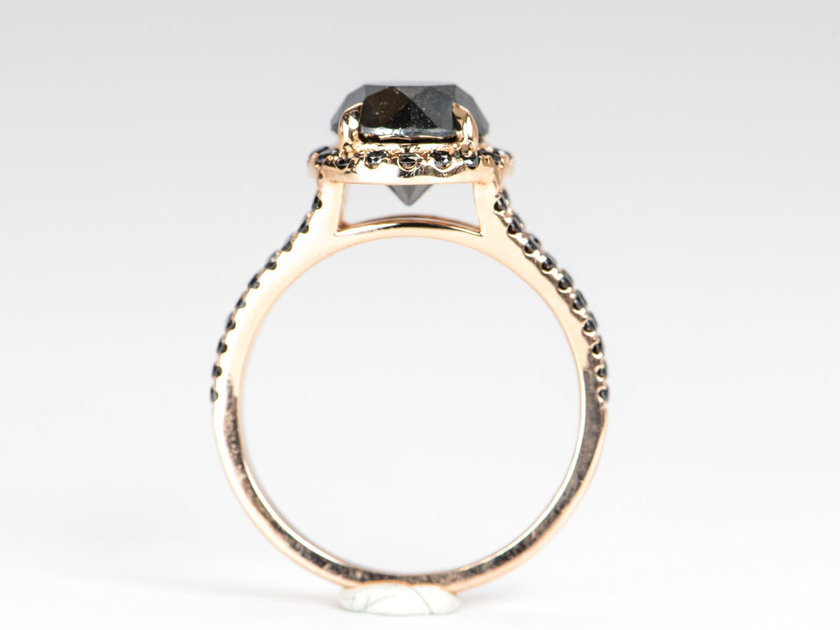 2.96ct Round Black Diamond Halo and Pave Band 14K Gold Engagement Ring R6336 Aurora Designer