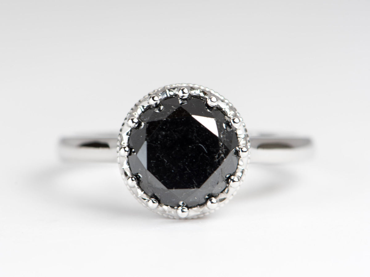 3.15ct Black Diamond in Basket Diamond Accent 14K Gold Engagement Ring R6340 Aurora Designer