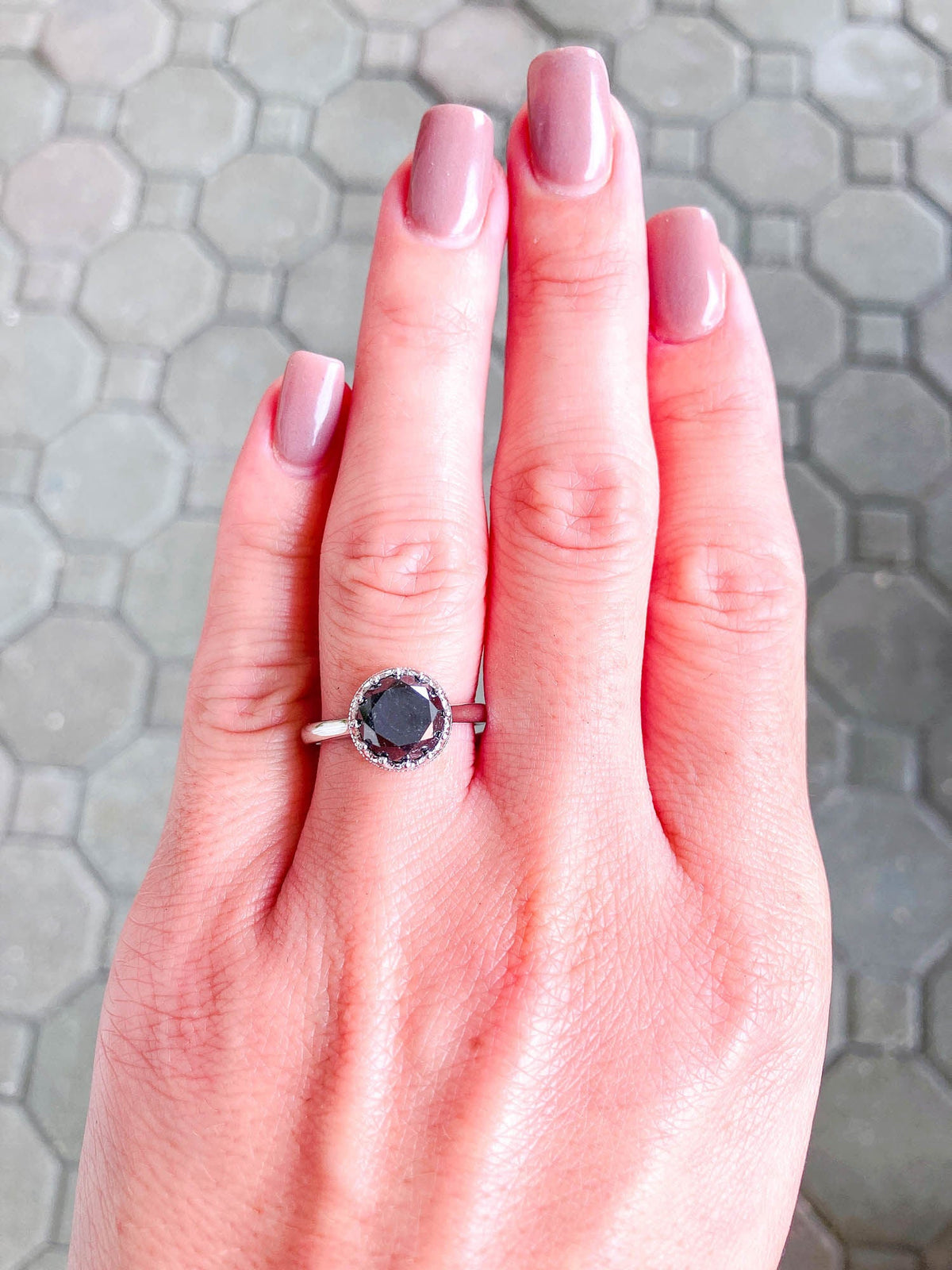 3.15ct Black Diamond in Basket Diamond Accent 14K Gold Engagement Ring R6340 Aurora Designer