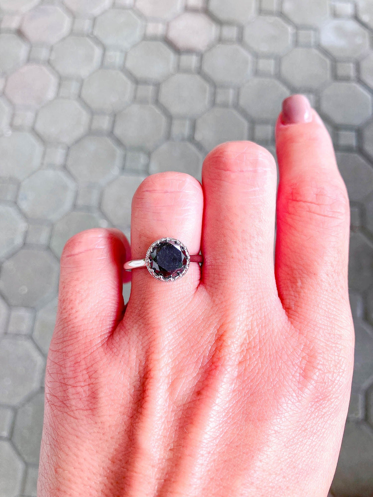 3.15ct Black Diamond in Basket Diamond Accent 14K Gold Engagement Ring R6340 Aurora Designer