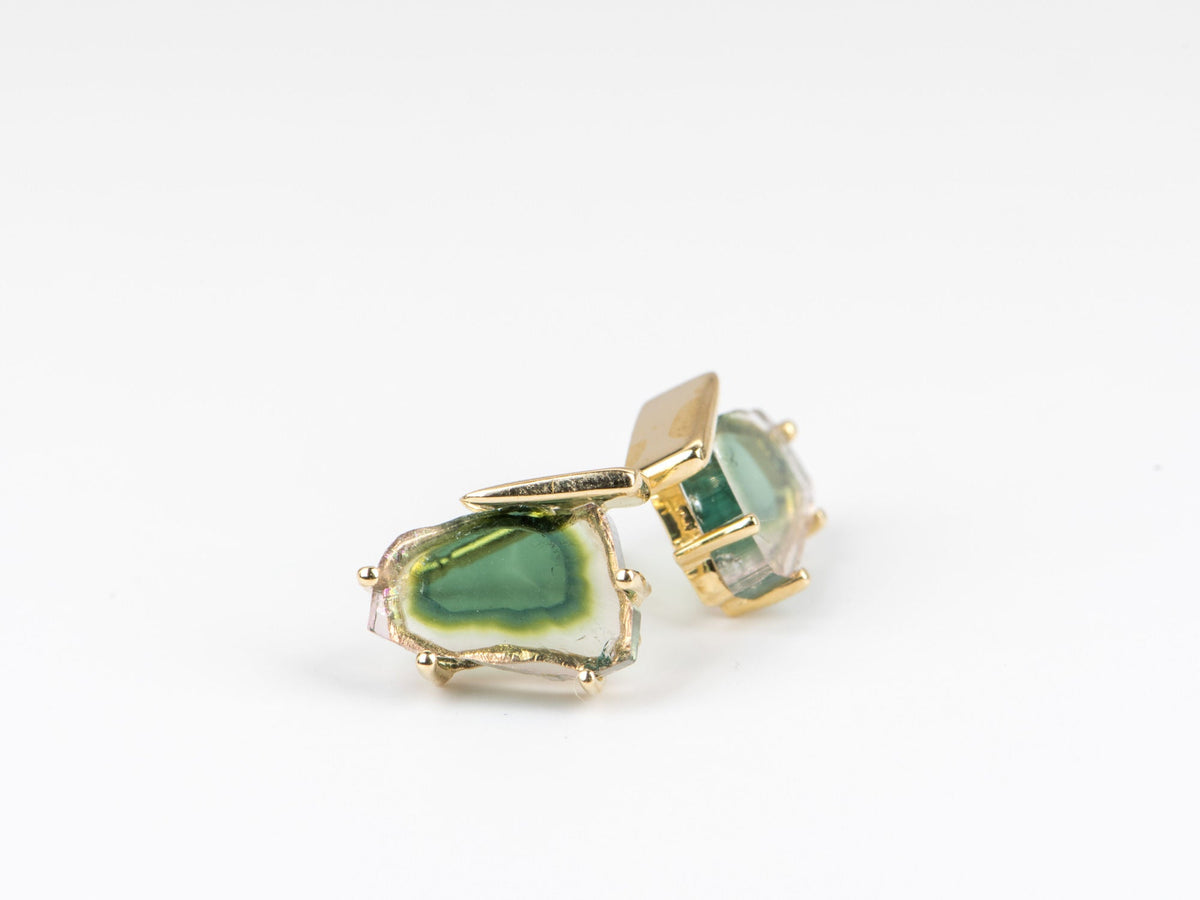 2.75ct Bi-Color Tourmaline Slice Butterfly Earrings 14K Gold R3037 Aurora Designer