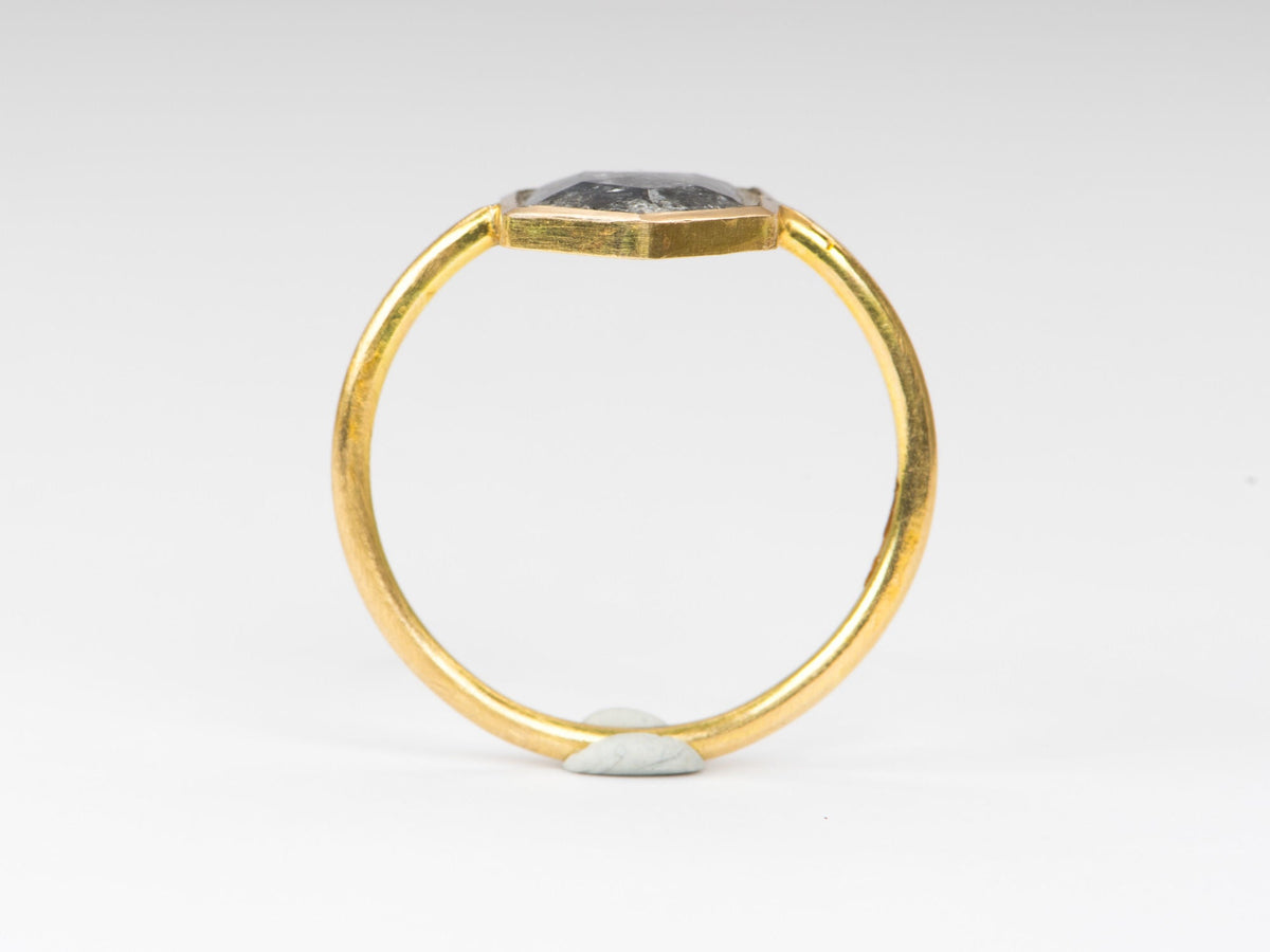 1.7ct Hexagon Salt and Pepper Diamond Bezel Set 14K Gold Engagement Ring R6344 Aurora Designer