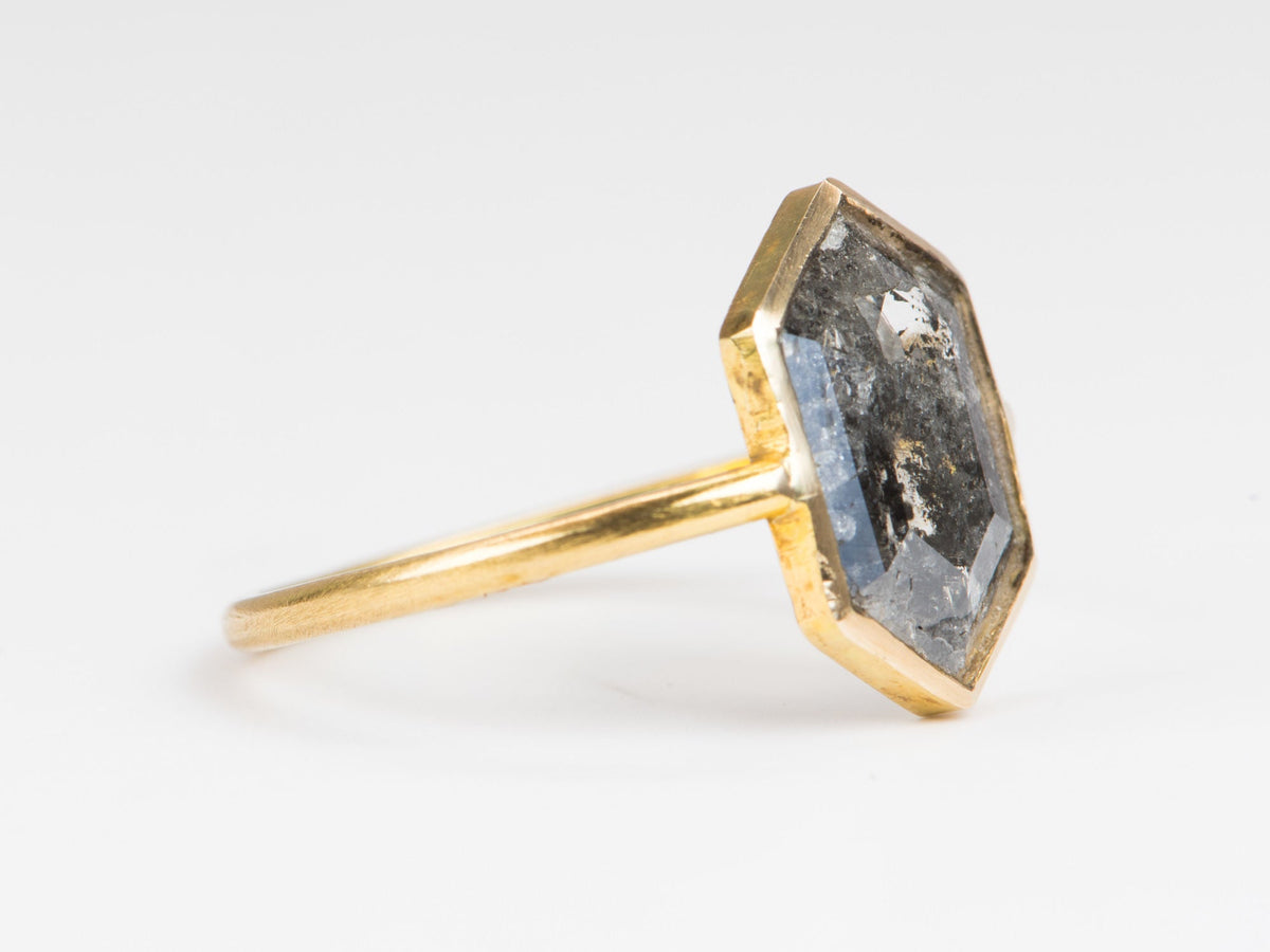 1.7ct Hexagon Salt and Pepper Diamond Bezel Set 14K Gold Engagement Ring R6344 Aurora Designer