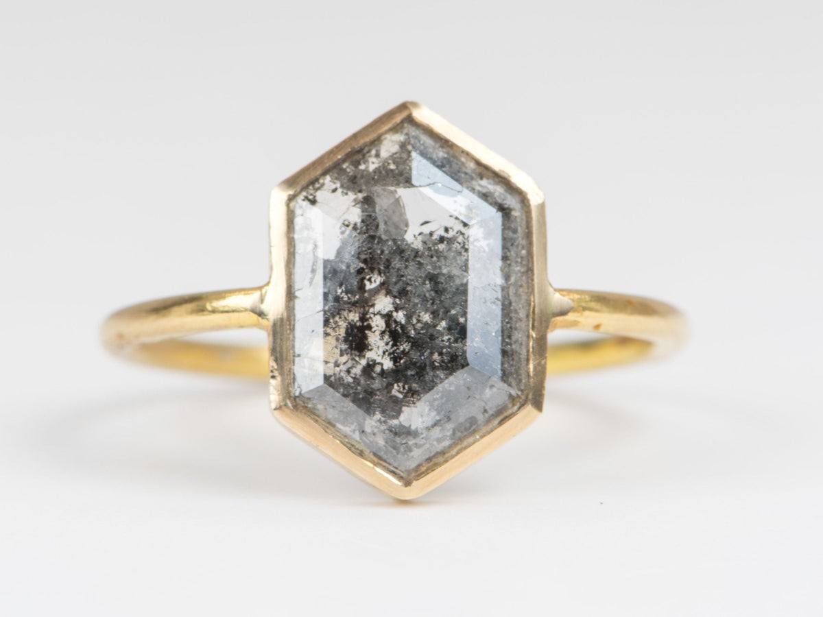 1.7ct Hexagon Salt and Pepper Diamond Bezel Set 14K Gold Engagement Ring R6344 Aurora Designer