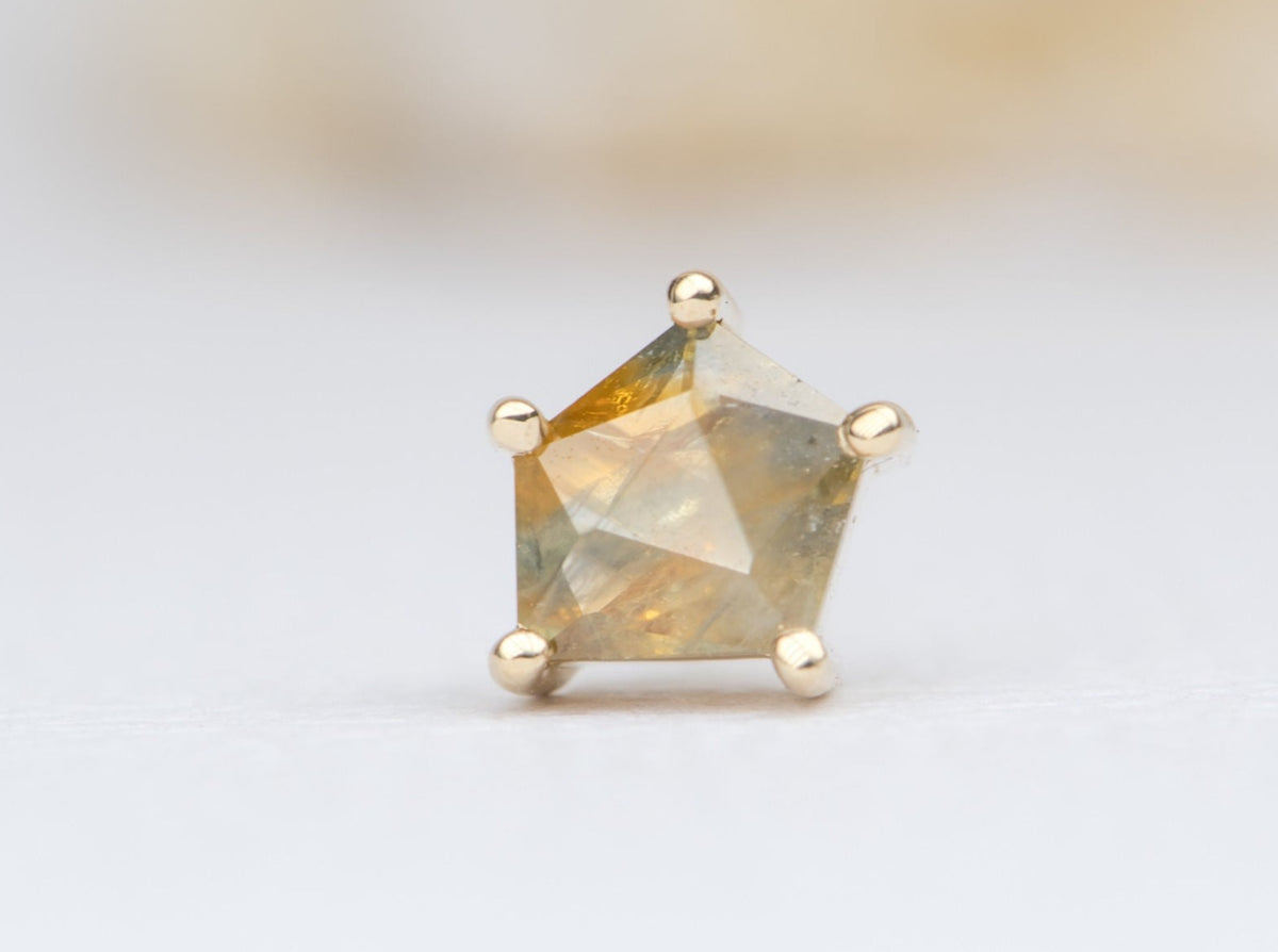 Parti-Color Geo Cut Montana Sapphire Earrings Single Ear Studs 14K Yellow Gold R3040-2 Aurora Designer