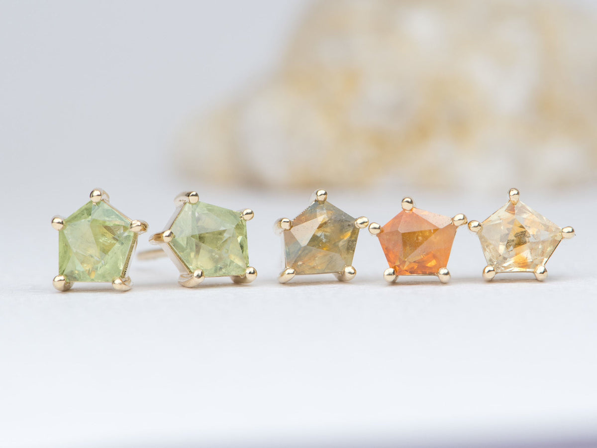 Parti-Color Geo Cut Montana Sapphire Earrings Single Ear Studs 14K Yellow Gold R3040-2 Aurora Designer