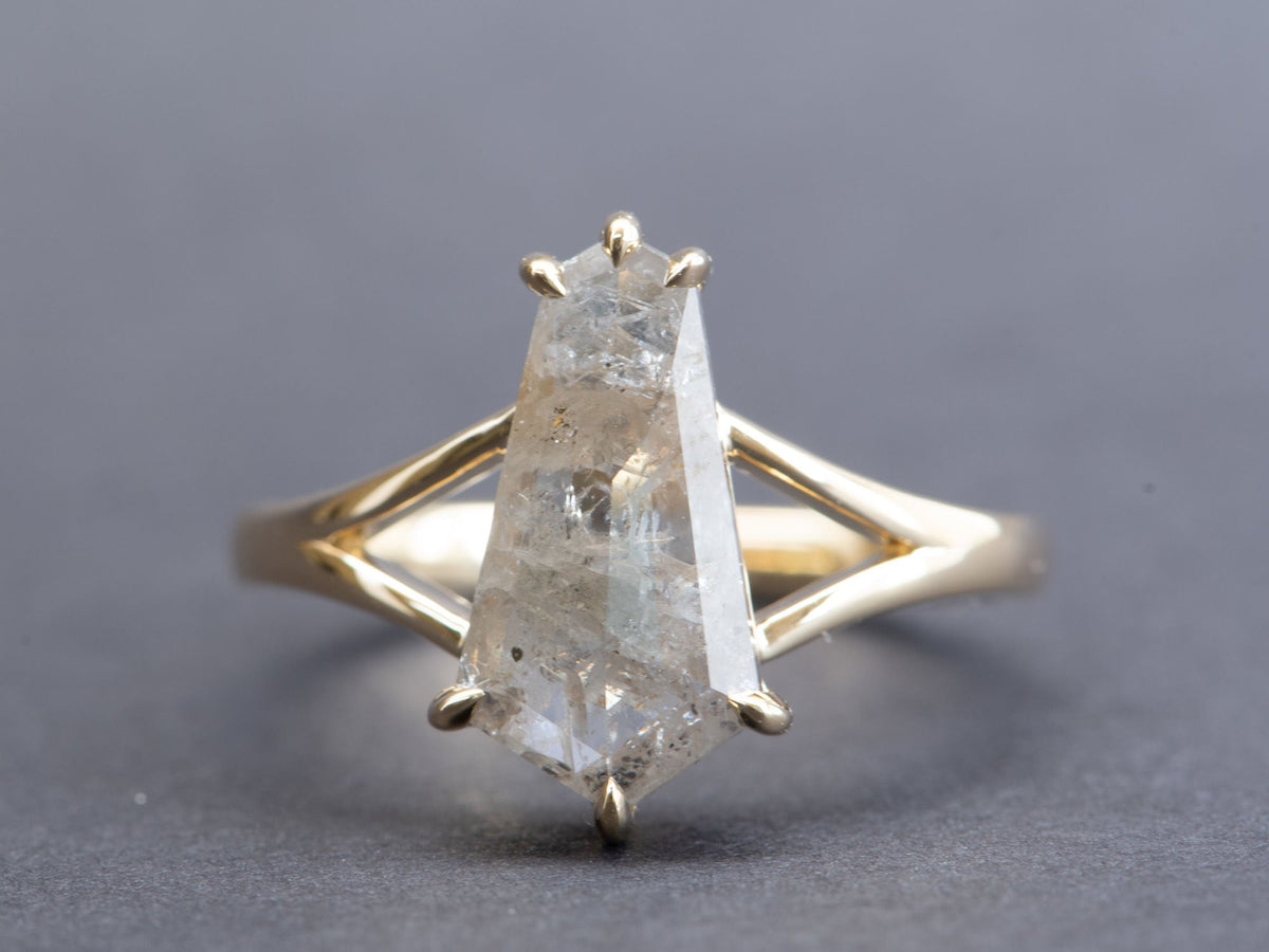 2.67ct Hexagon Salt and Pepper Diamond Ring on Split Band 14K Yellow Gold R6352 Aurora Designer