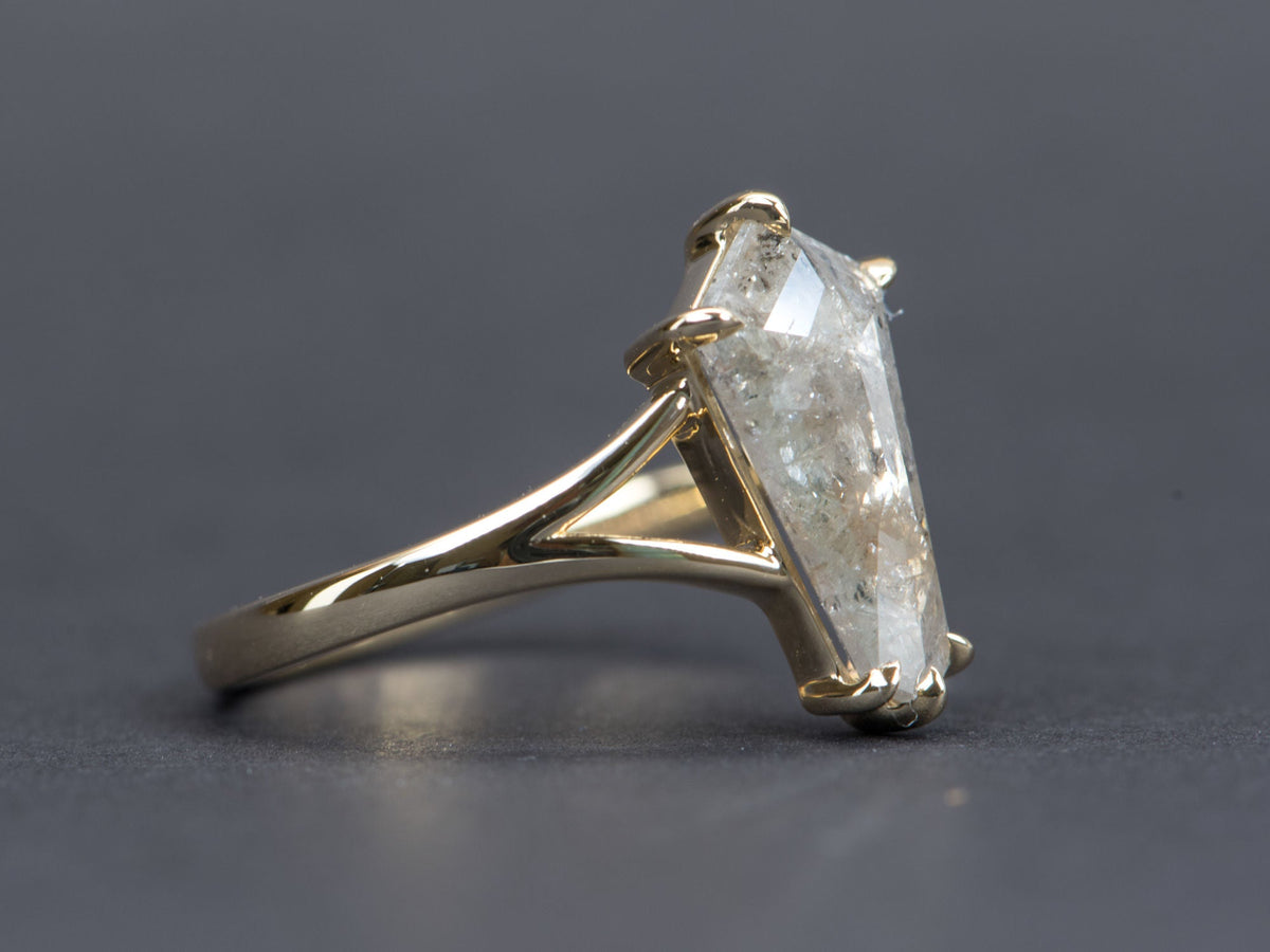 2.67ct Hexagon Salt and Pepper Diamond Ring on Split Band 14K Yellow Gold R6352 Aurora Designer
