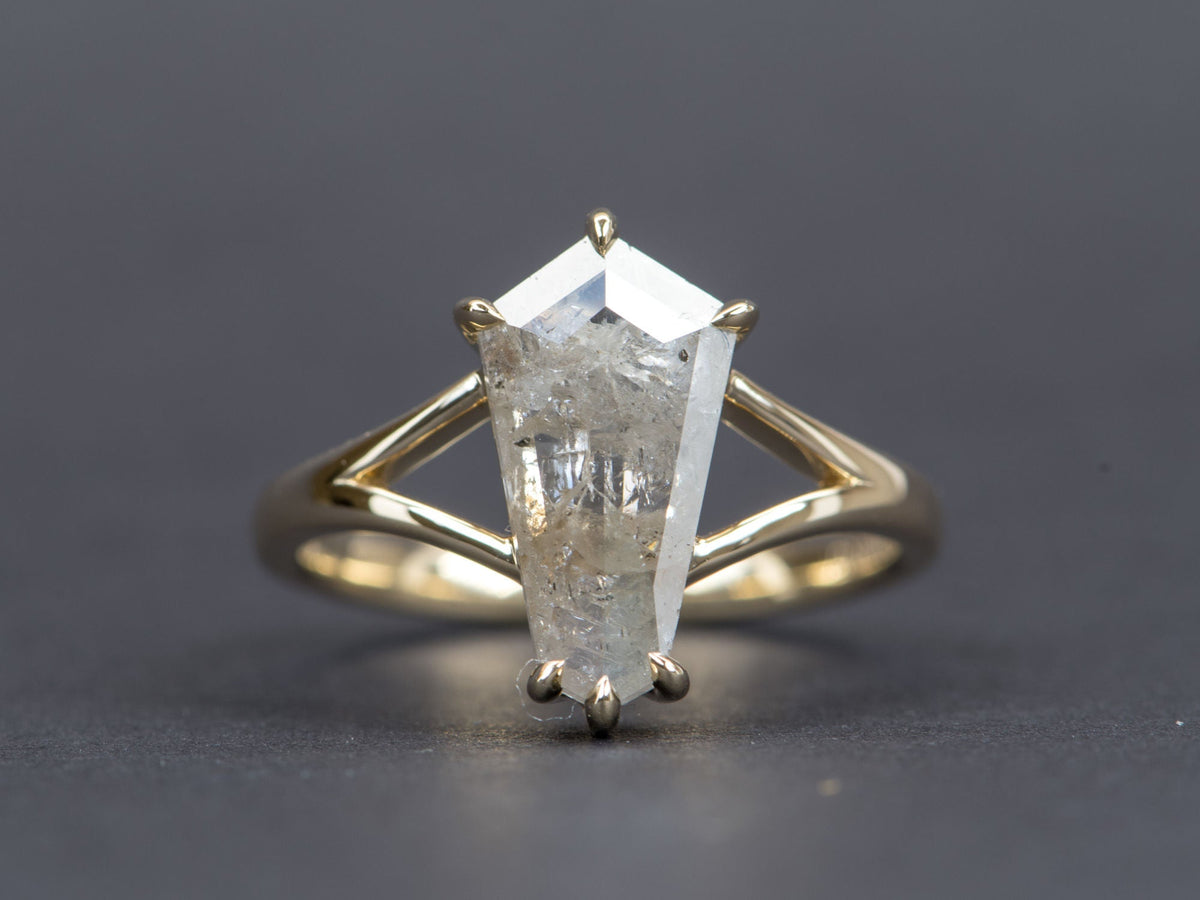 2.67ct Hexagon Salt and Pepper Diamond Ring on Split Band 14K Yellow Gold R6352 Aurora Designer