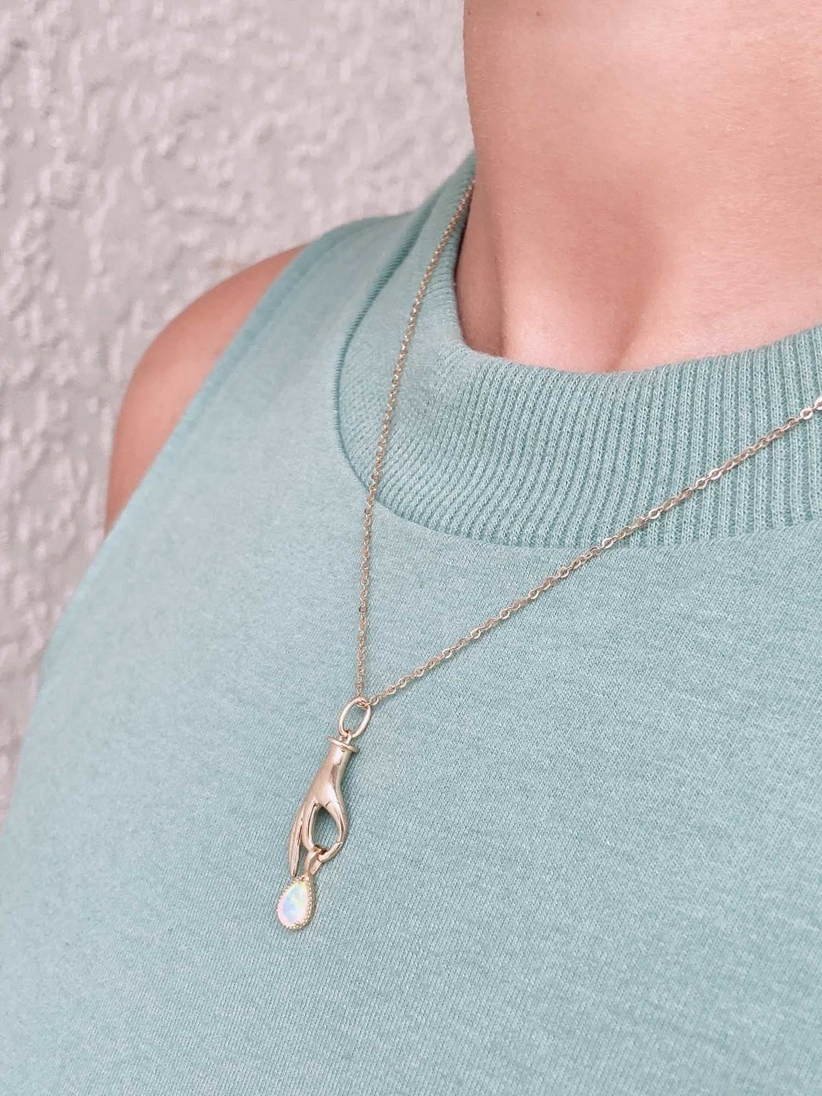 Push Gate Closure Mudra Hand Charm Holder Solid 14K Gold M4016 Aurora Designer