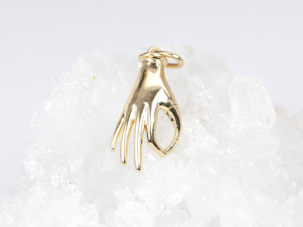 Push Gate Closure Mudra Hand Charm Holder Solid 14K Gold M4016 Aurora Designer