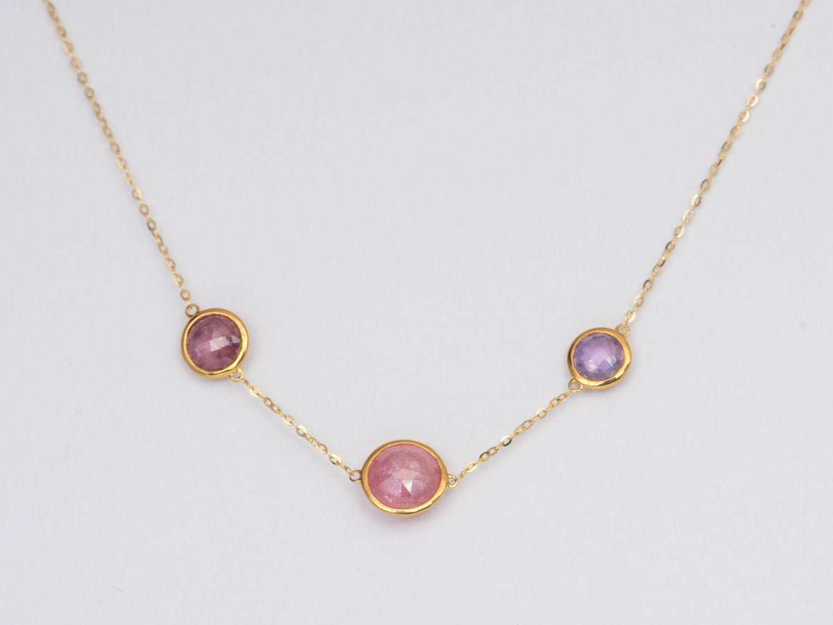 Double-Side Candy Pink Sapphire Rose Cut Necklace 14K Gold AD1425 Aurora Designer
