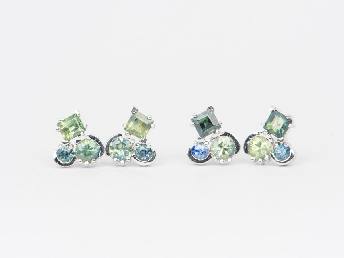 Teal Sapphire Cluster Earrings 14K Gold R3053 Aurora Designer