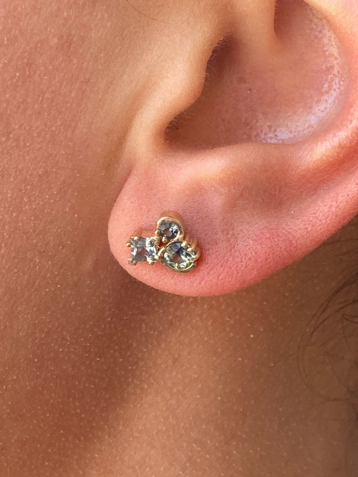 Teal Sapphire Cluster Earrings 14K Gold R3053 Aurora Designer