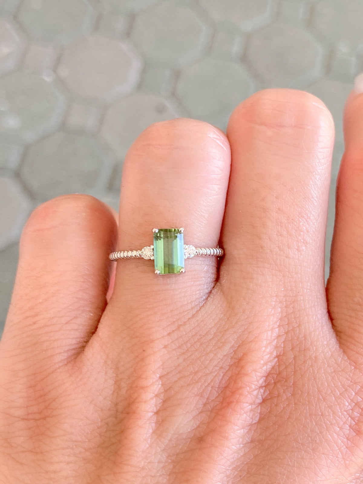 Apple Green Tourmaline and Diamond 14K White Gold Ring R6380 Aurora Designer