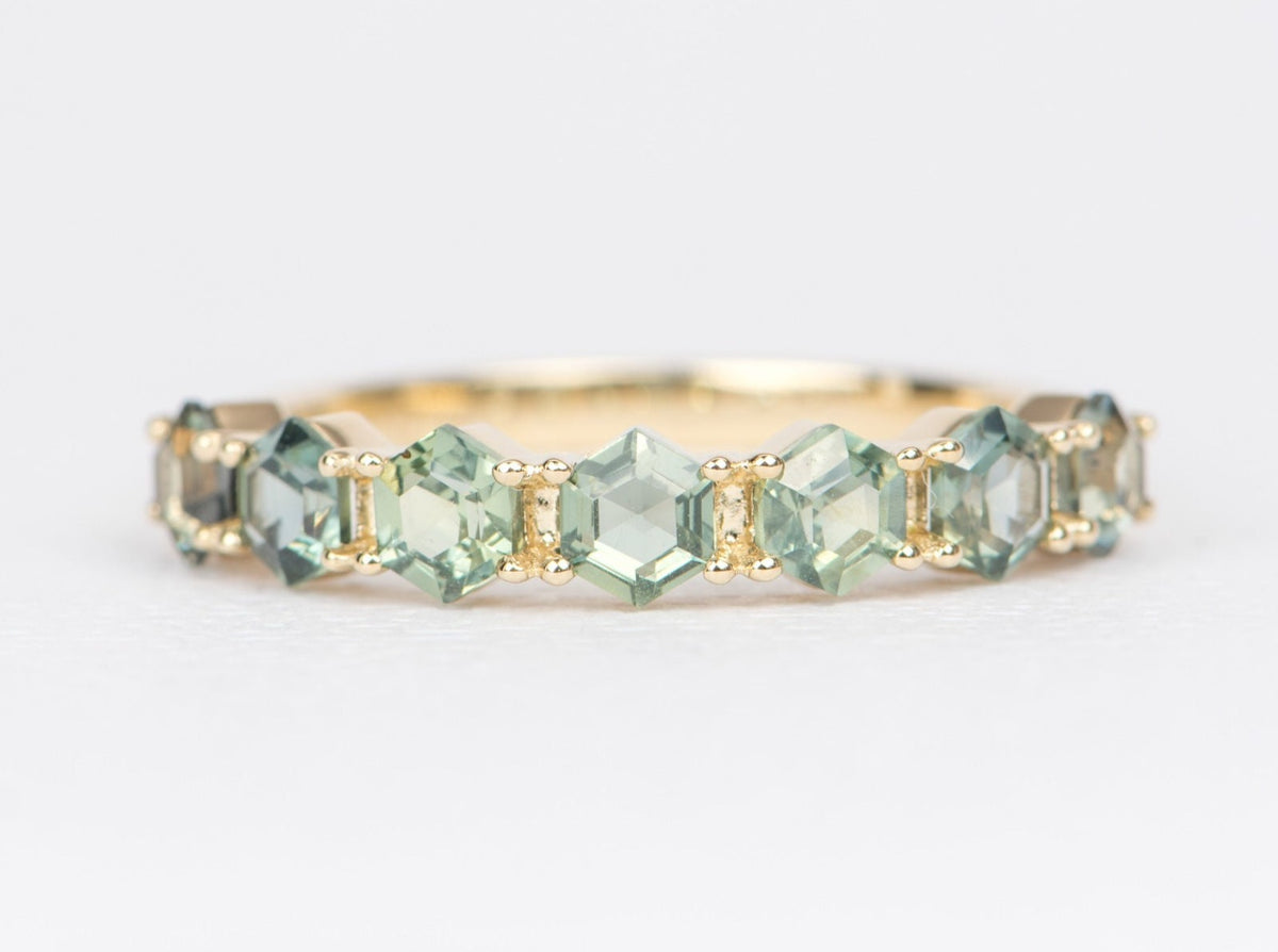 Hexagon Montana Sapphire 14K Yellow Gold Wedding Band R5035 Aurora Designer