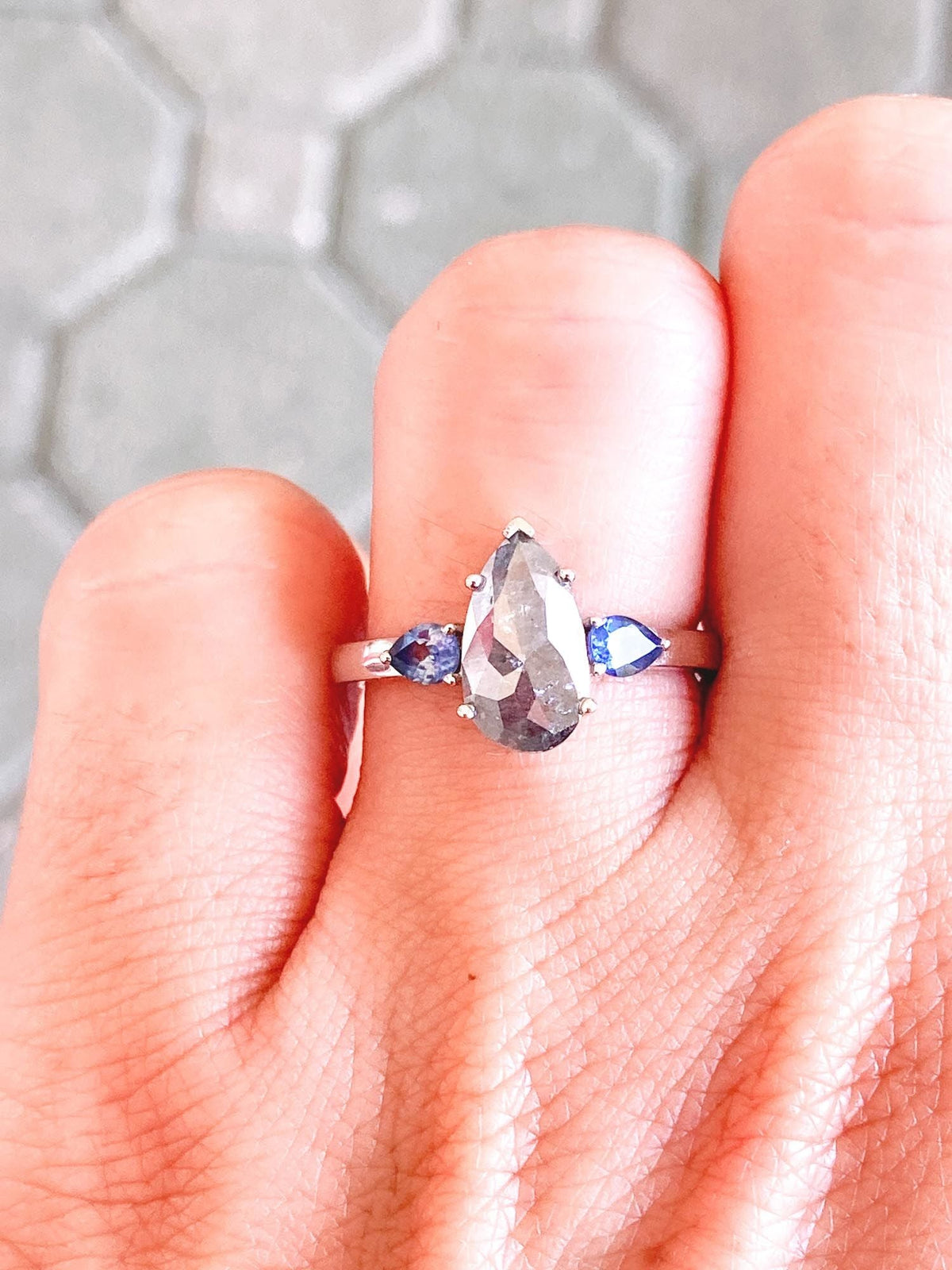 1.86ct Diamond Montana Sapphire Engagement Ring 14K White Gold R6388 Aurora Designer