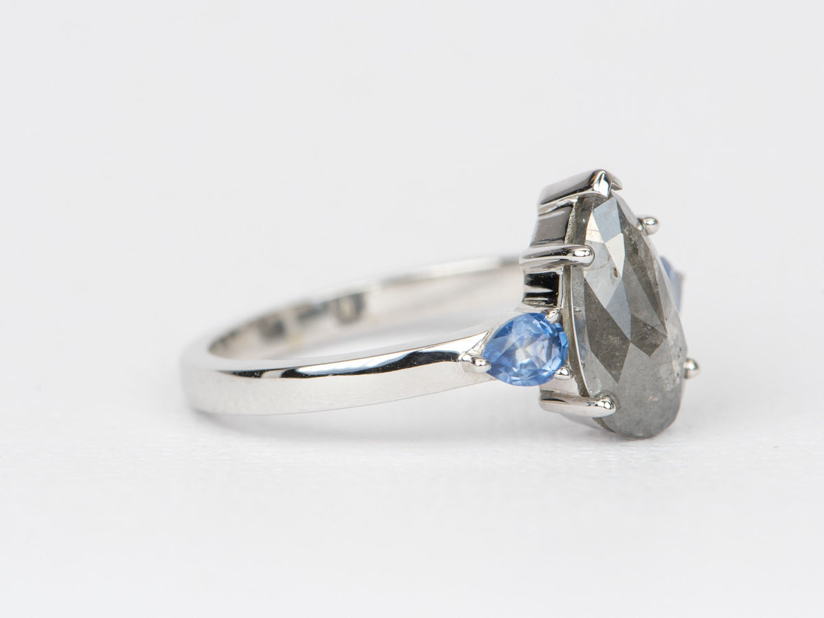 1.86ct Diamond Montana Sapphire Engagement Ring 14K White Gold R6388 Aurora Designer
