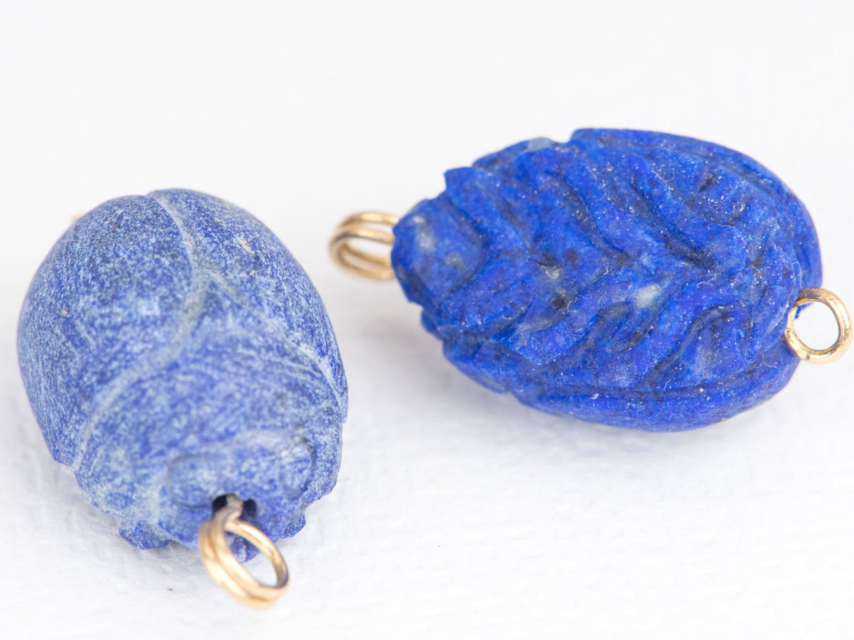 Hand Carved Lapis Lazuli Scarab Pendant Charm 14K Gold Bail R4209 Aurora Designer
