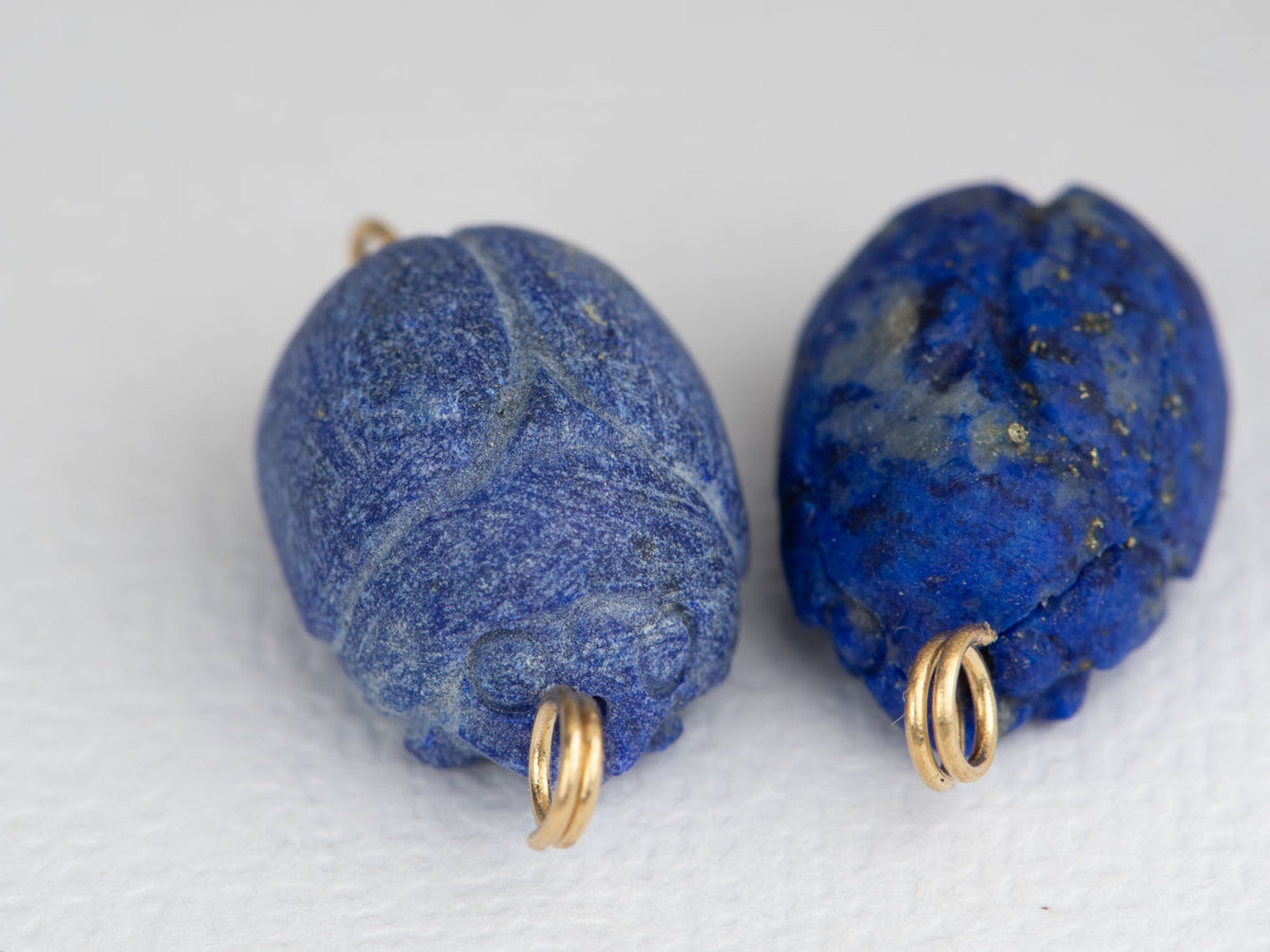 Hand Carved Lapis Lazuli Scarab Pendant Charm 14K Gold Bail R4209 Aurora Designer