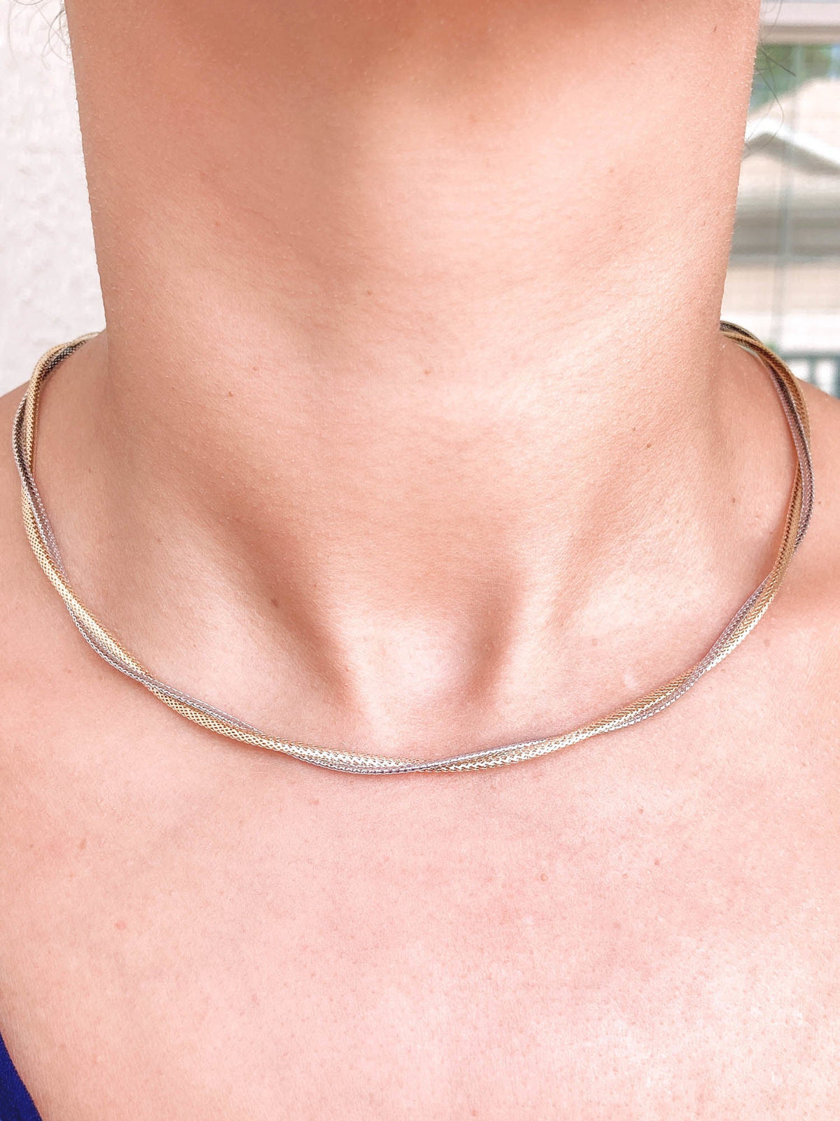 Dual Tone 18K Gold Woven Necklace R4212 Aurora Designer