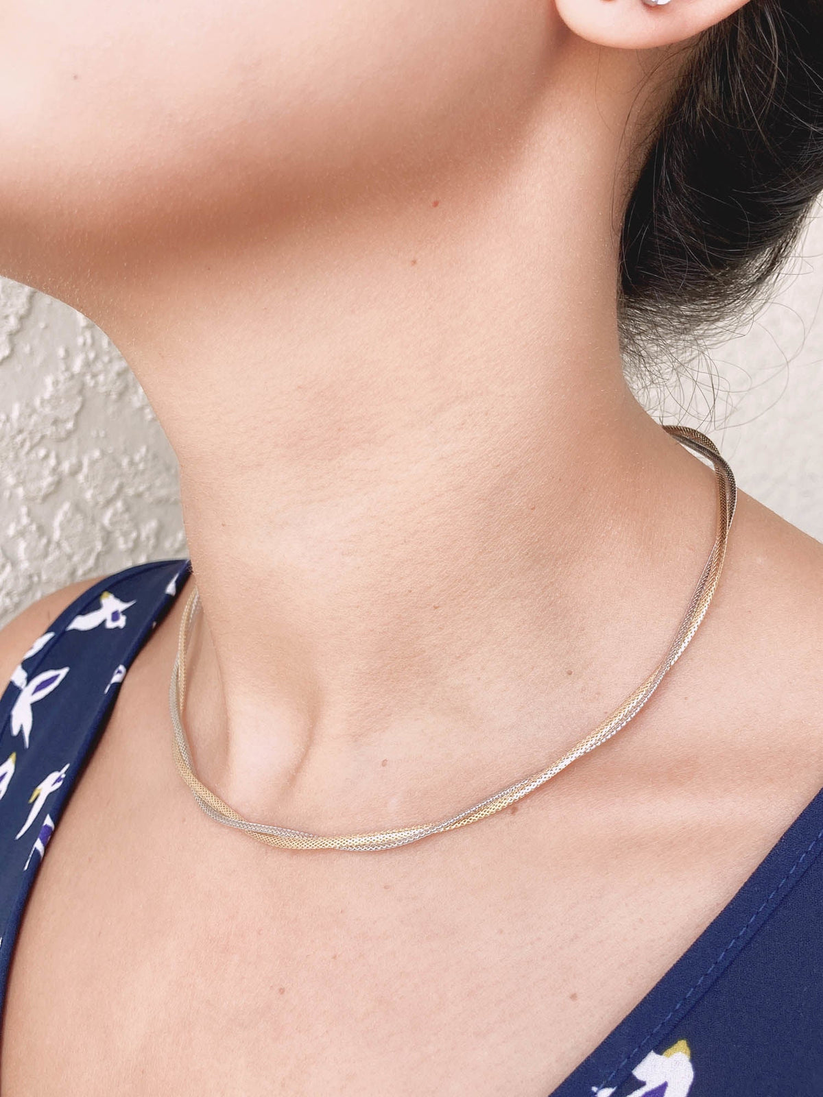 Dual Tone 18K Gold Woven Necklace R4212 Aurora Designer