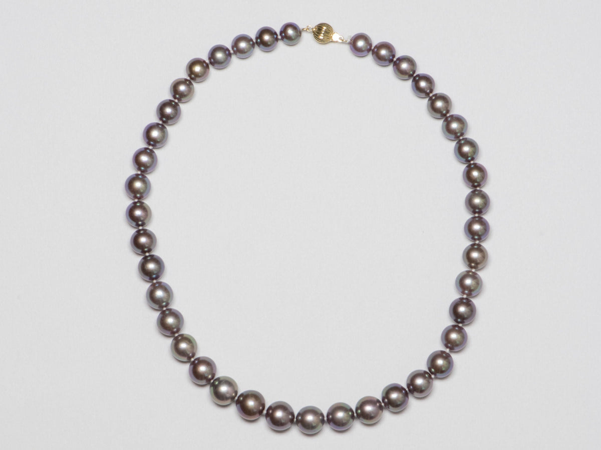 Natural Color Metallic Bluish Purple Pearl Necklace 14K Gold Clasp R4246 Aurora Designer