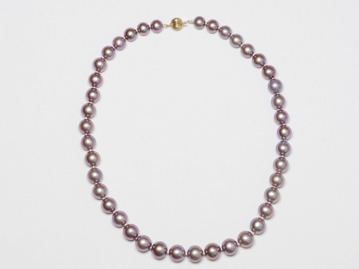 Natural Color Metallic Bluish Purple Pearl Necklace 14K Gold Clasp R4246 Aurora Designer