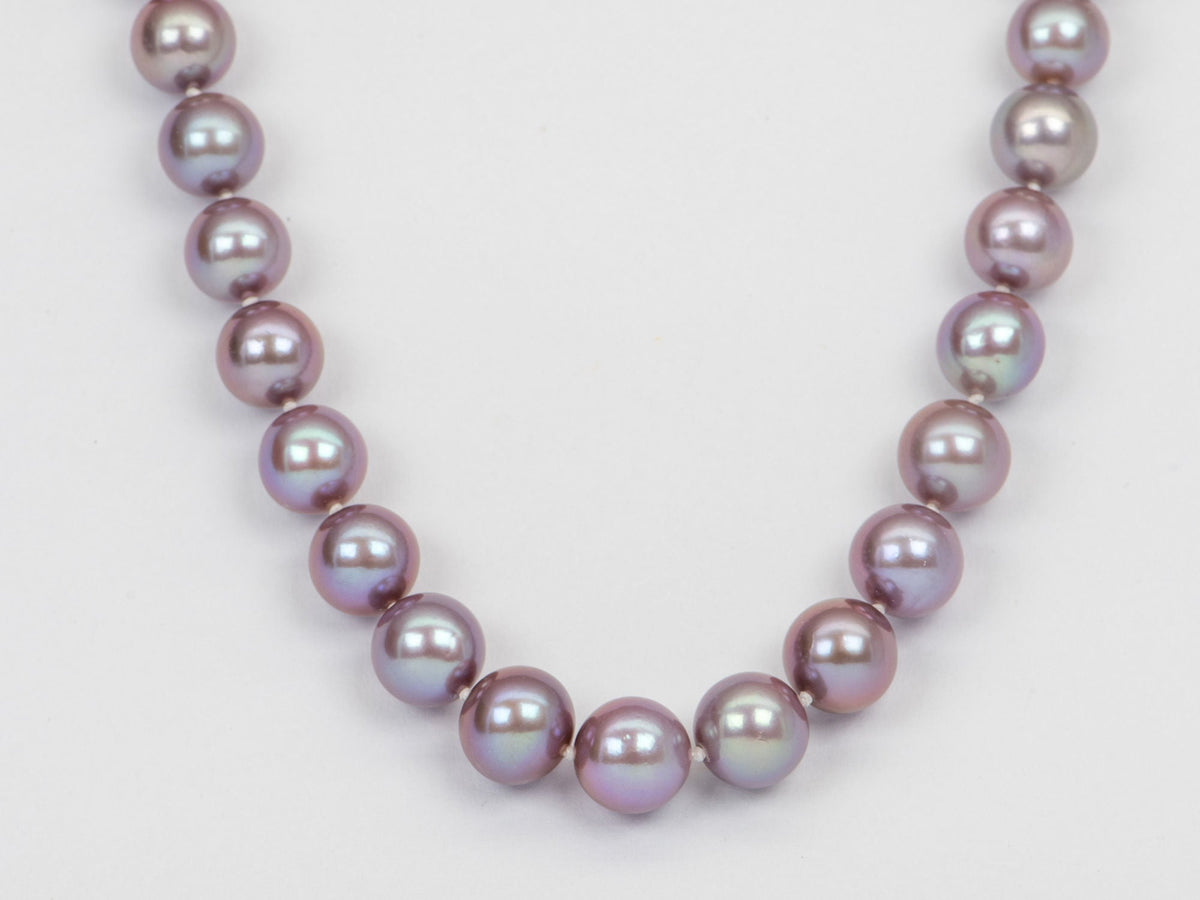 Natural Color Metallic Bluish Purple Pearl Necklace 14K Gold Clasp R4246 Aurora Designer