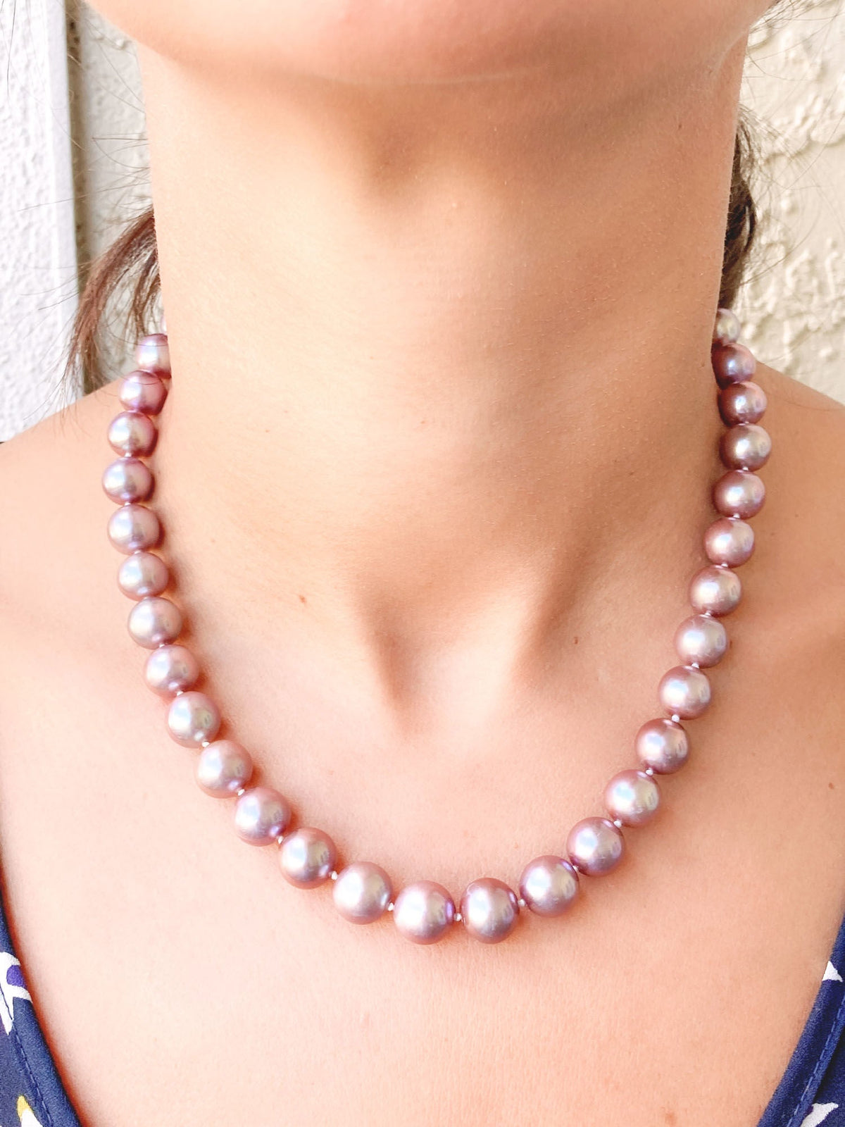 Natural Color Metallic Bluish Purple Pearl Necklace 14K Gold Clasp R4246 Aurora Designer