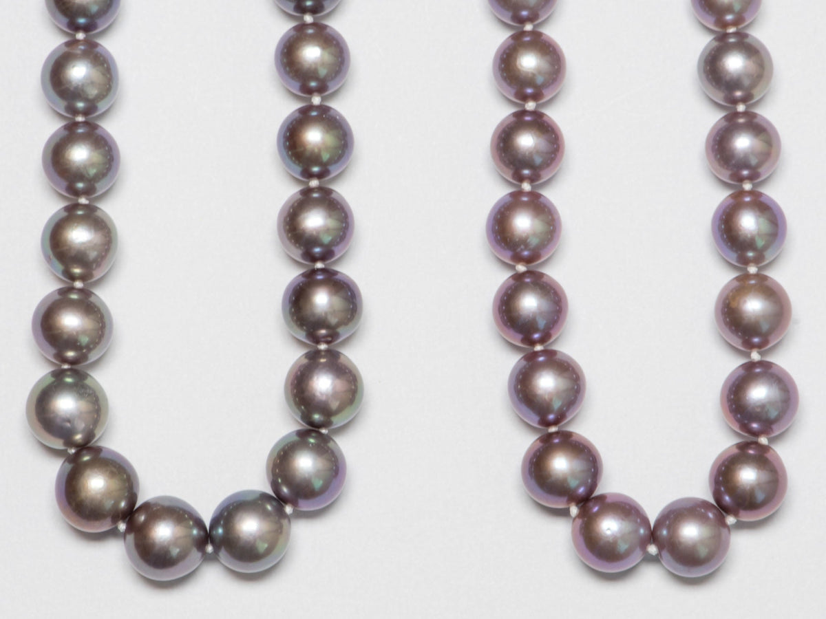Natural Color Metallic Bluish Purple Pearl Necklace 14K Gold Clasp R4246 Aurora Designer