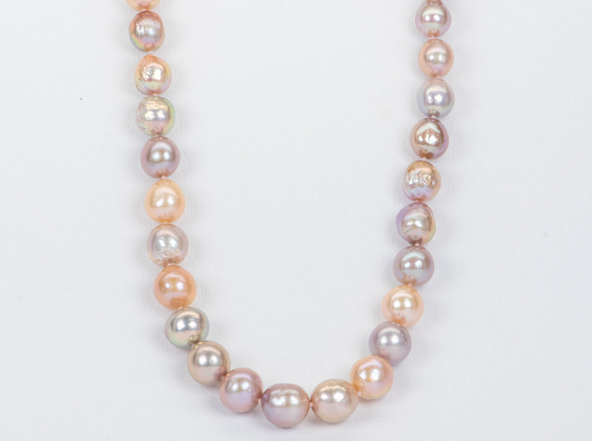 Iridescent Peachy Pink Pearl Necklace with 14K Gold Magnetic Closure R4237 Aurora Designer