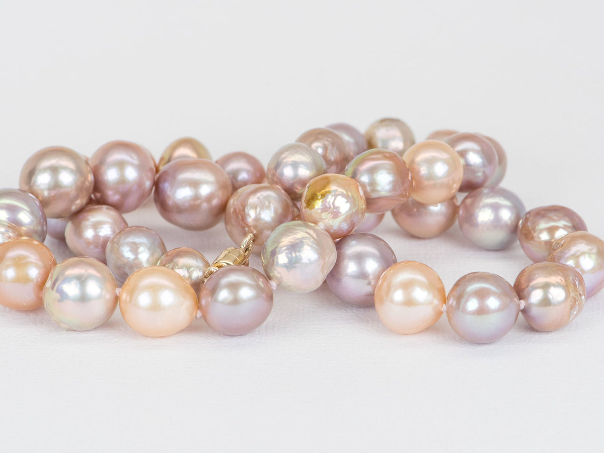 Iridescent Peachy Pink Pearl Necklace with 14K Gold Magnetic Closure R4237 Aurora Designer