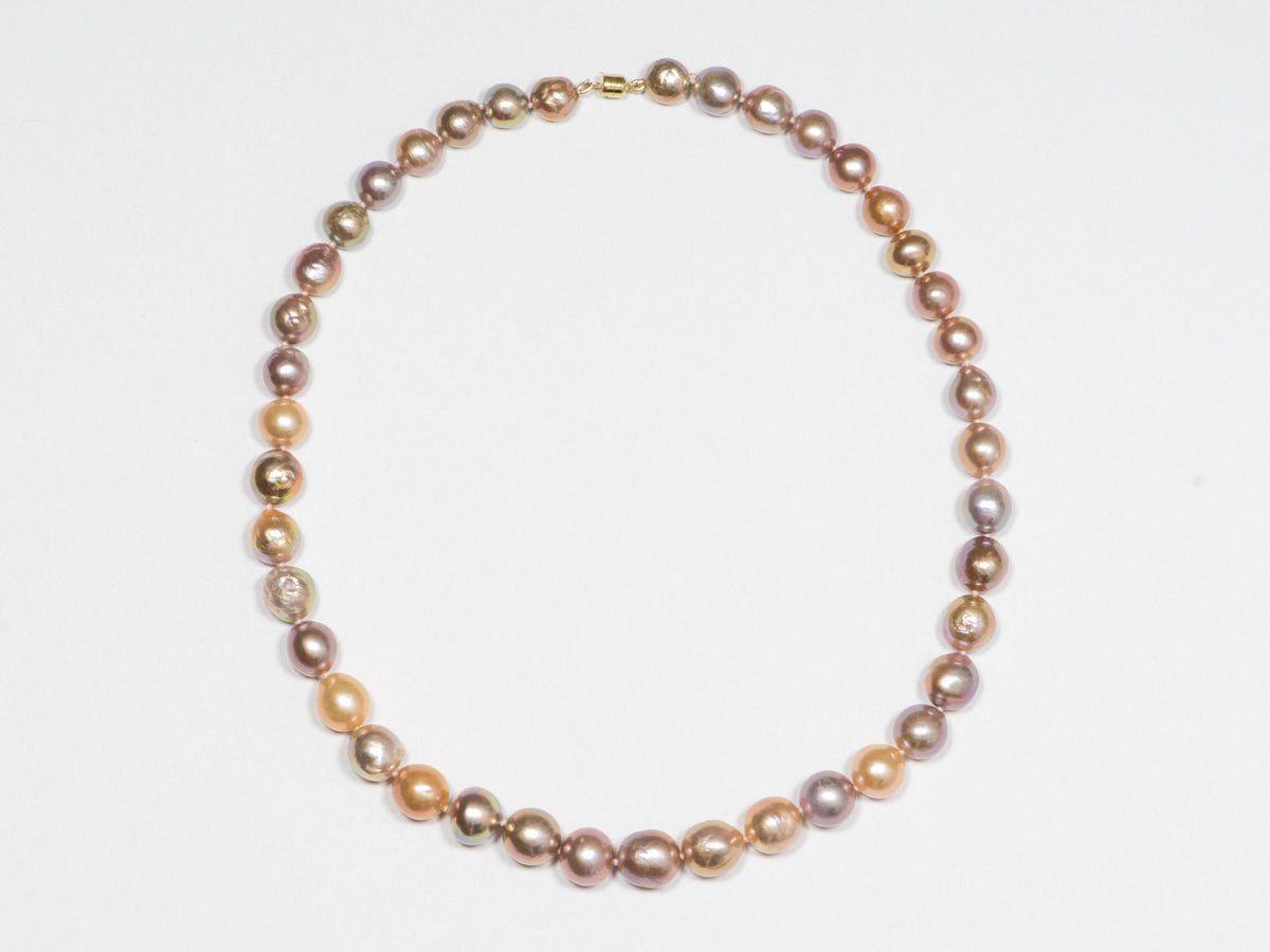 Iridescent Peachy Pink Pearl Necklace with 14K Gold Magnetic Closure R4237 Aurora Designer