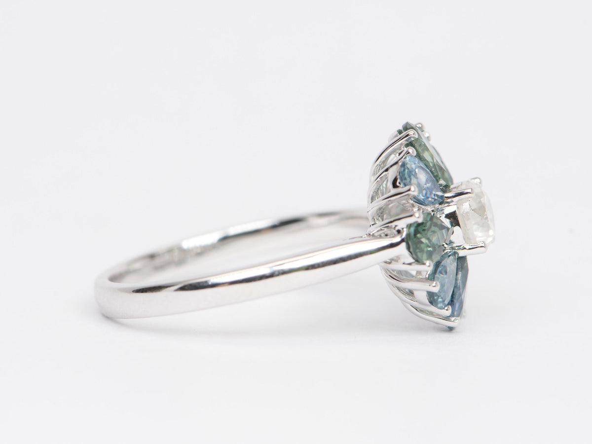 Fancy White Diamond Montana Sapphire Halo 14K White Gold Engagement Ring R6396 Aurora Designer