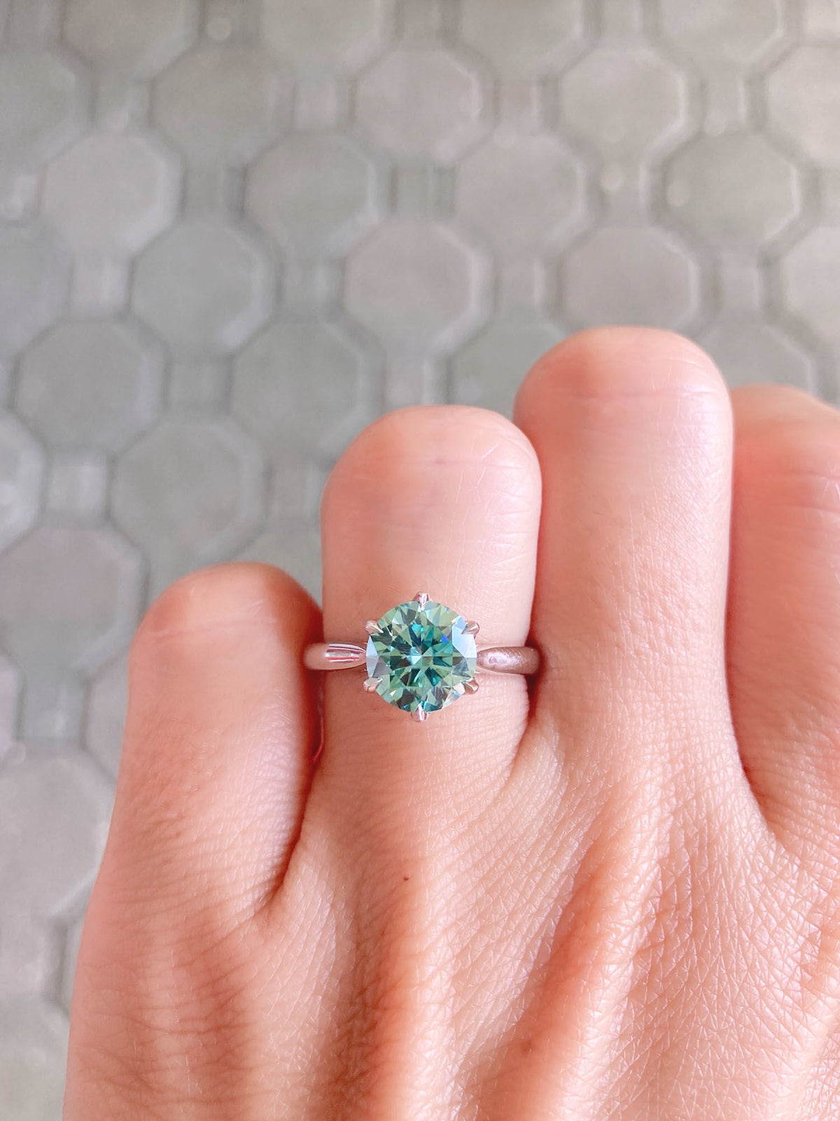 1.93ct Green Moissanite Classic 6-Prong Engagement Ring 14K White Gold R6398 Aurora Designer