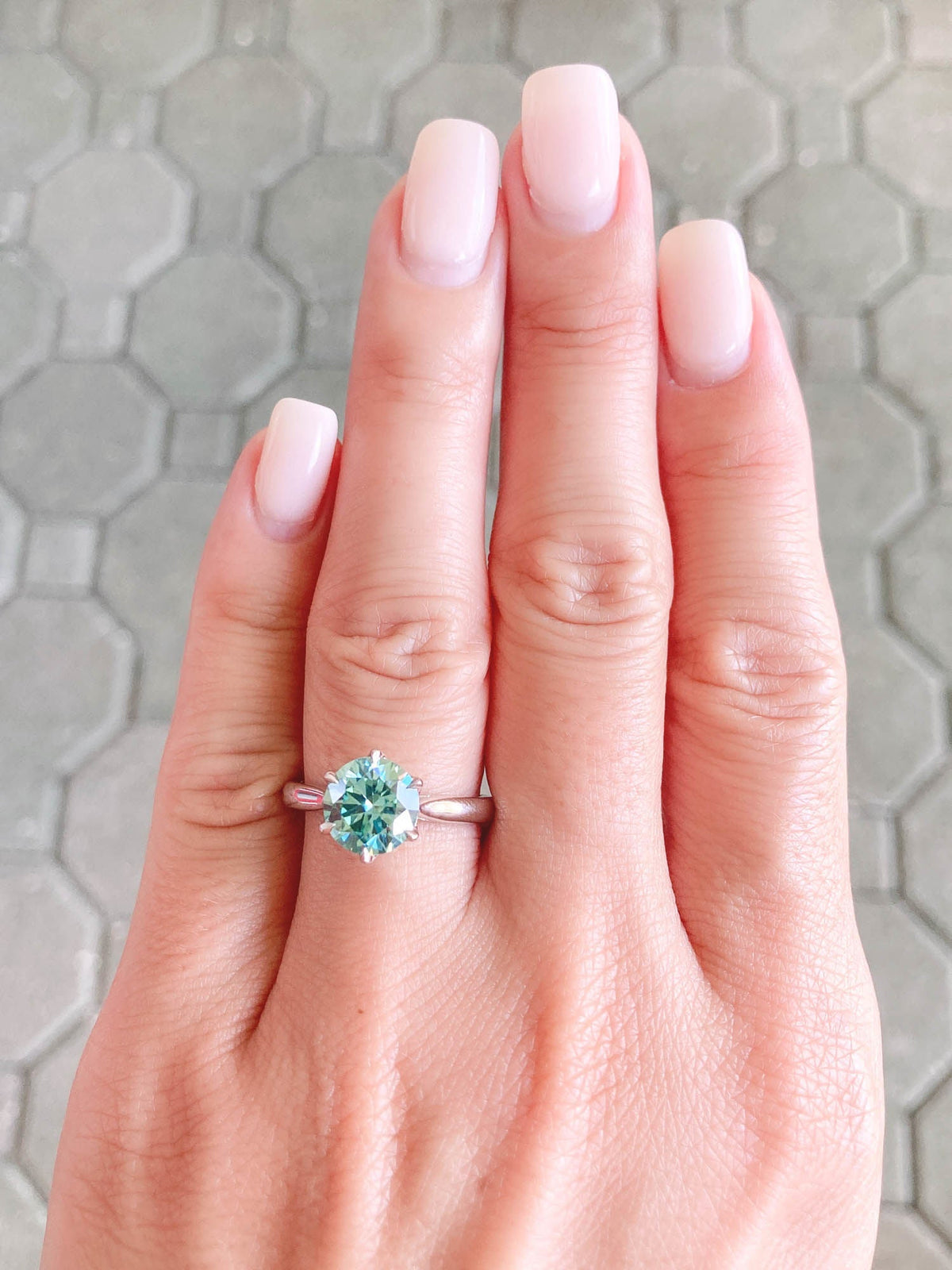 1.93ct Green Moissanite Classic 6-Prong Engagement Ring 14K White Gold R6398 Aurora Designer