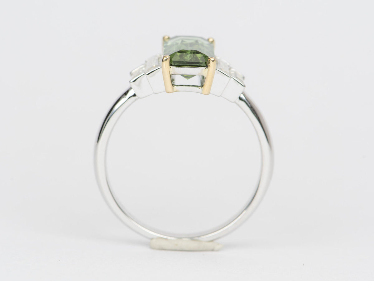 1.95ct Elongated Tourmaline Baguette Sides Engagement Ring 14k Gold R6403 Aurora Designer