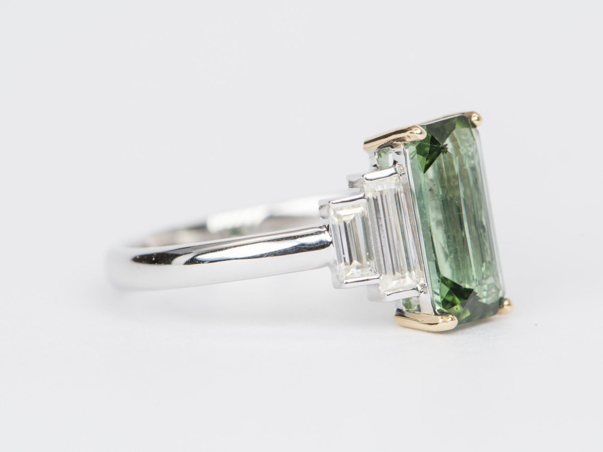 1.95ct Elongated Tourmaline Baguette Sides Engagement Ring 14k Gold R6403 Aurora Designer