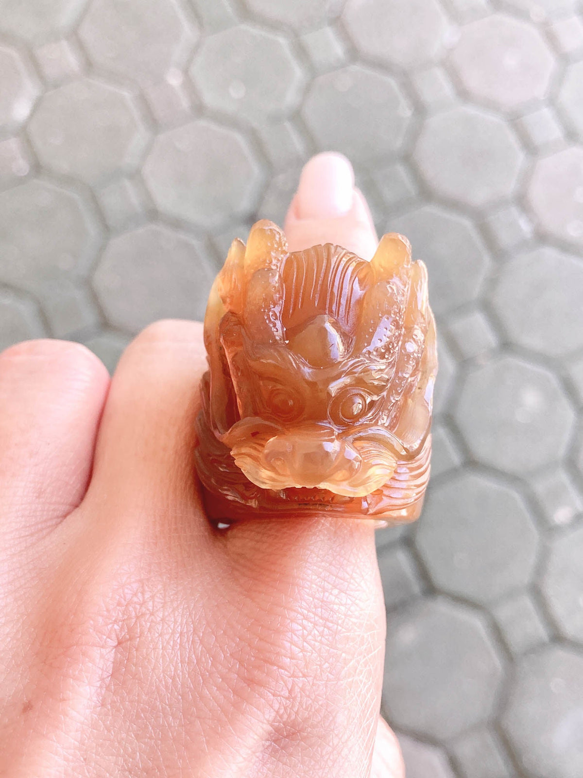 Natural Agate Hand Carved Dragon Ring R6238 Aurora Designer