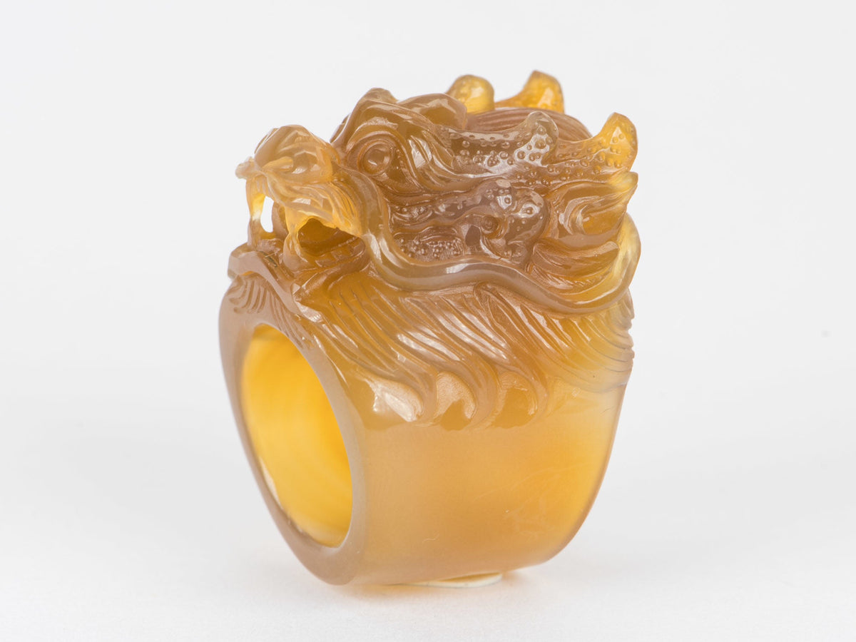 Natural Agate Hand Carved Dragon Ring R6238 Aurora Designer