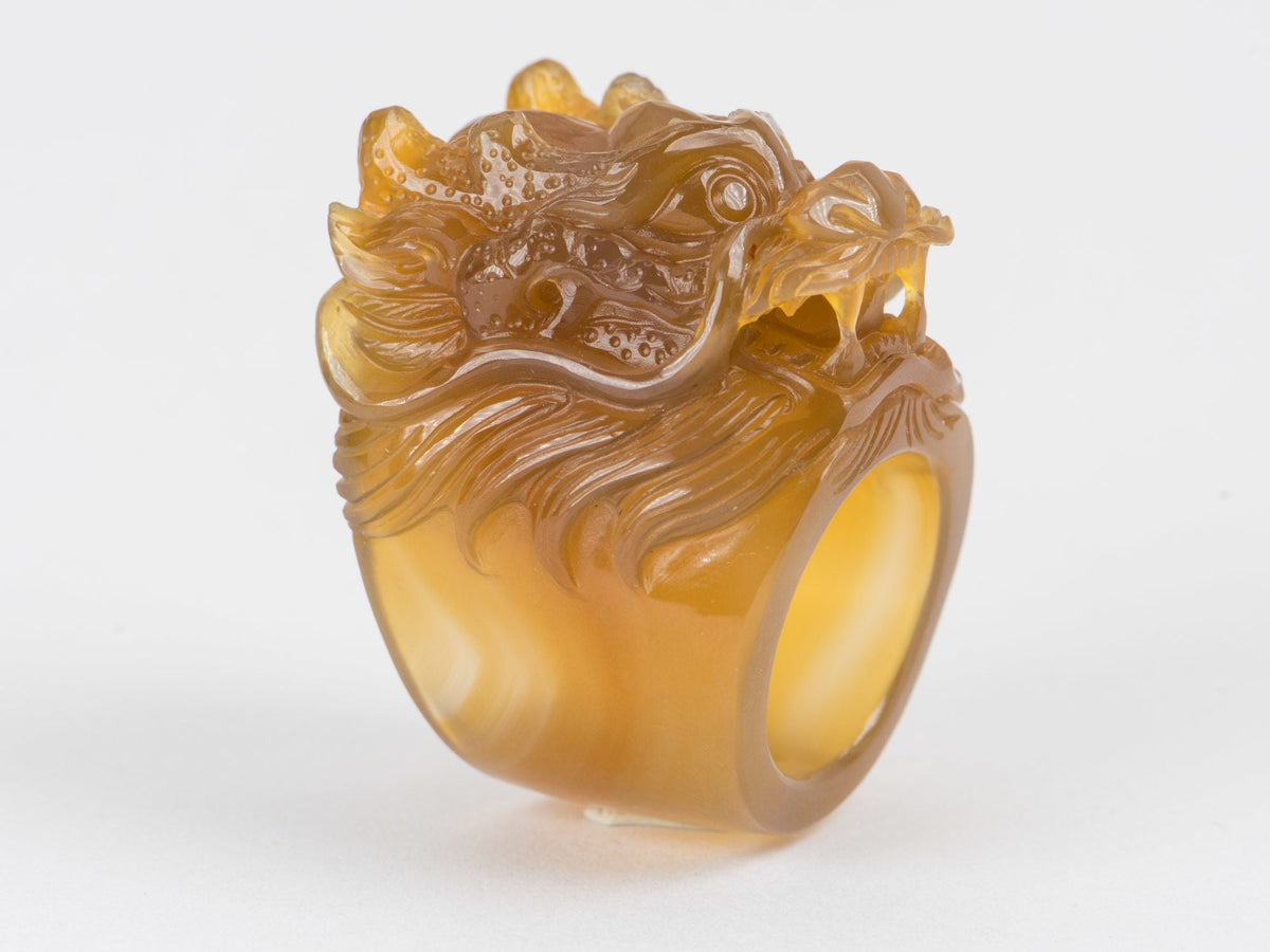 Natural Agate Hand Carved Dragon Ring R6238 Aurora Designer