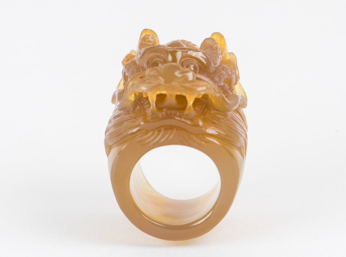Natural Agate Hand Carved Dragon Ring R6238 Aurora Designer