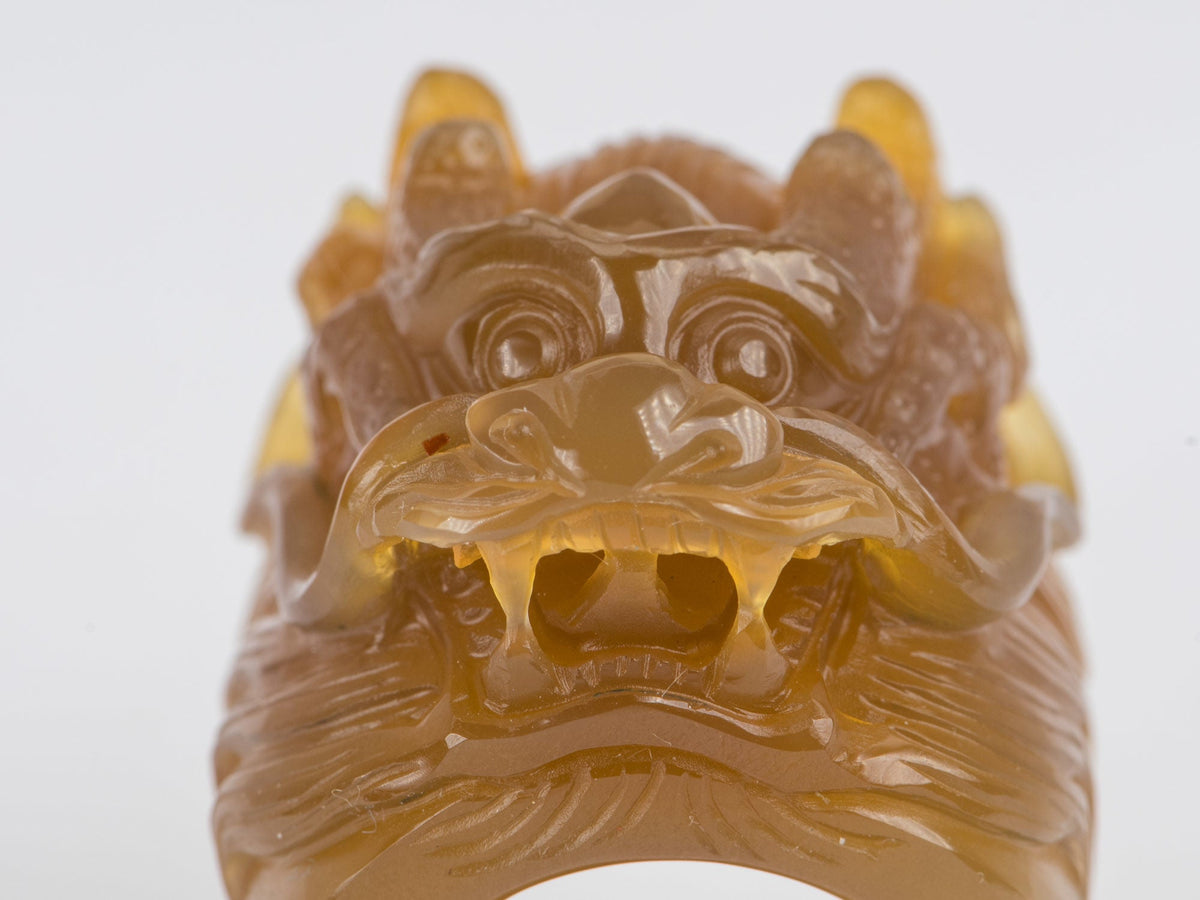 Natural Agate Hand Carved Dragon Ring R6238 Aurora Designer