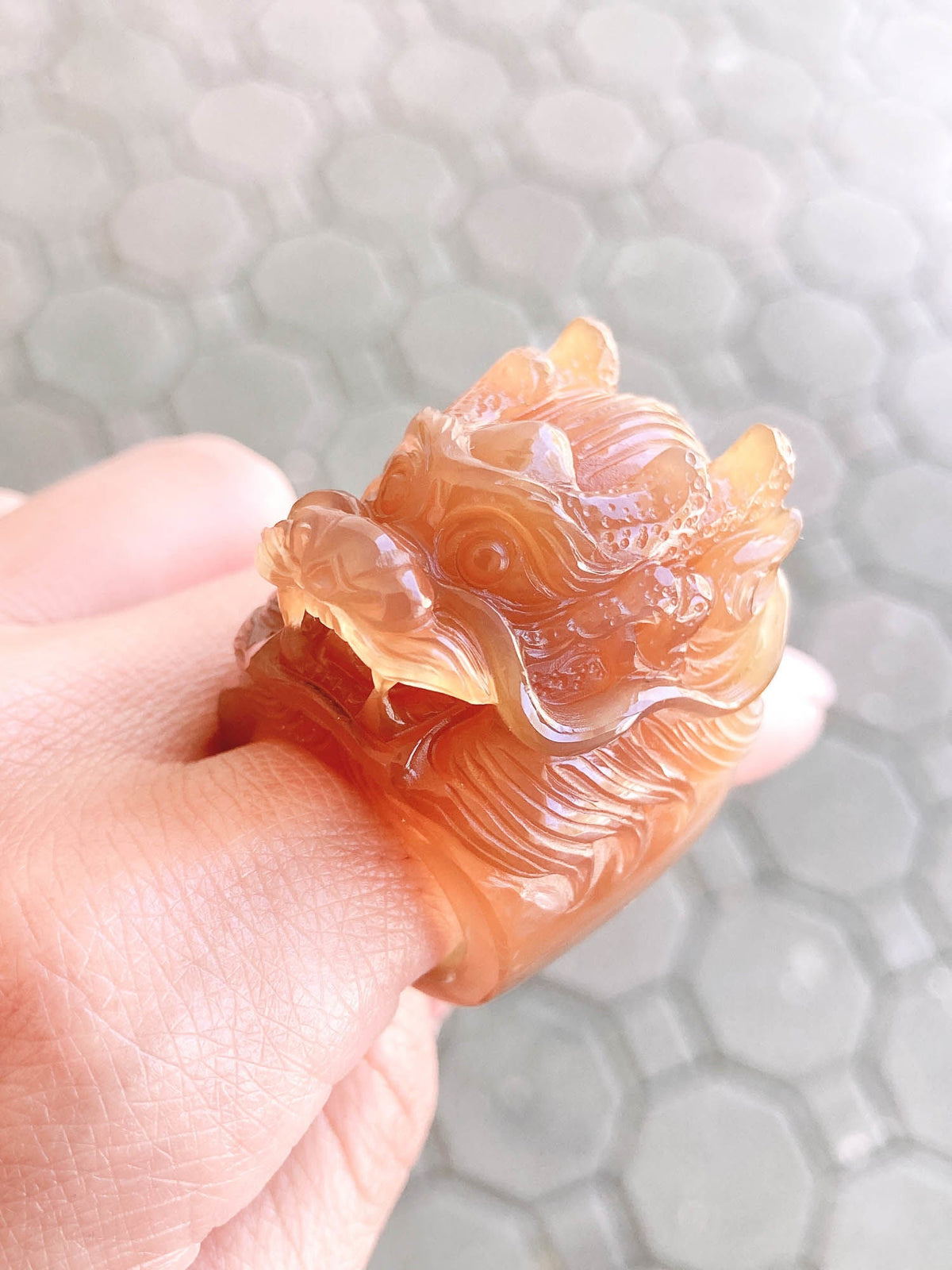Natural Agate Hand Carved Dragon Ring R6238 Aurora Designer