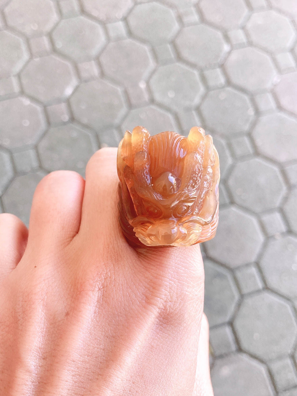 Natural Agate Hand Carved Dragon Ring R6238 Aurora Designer