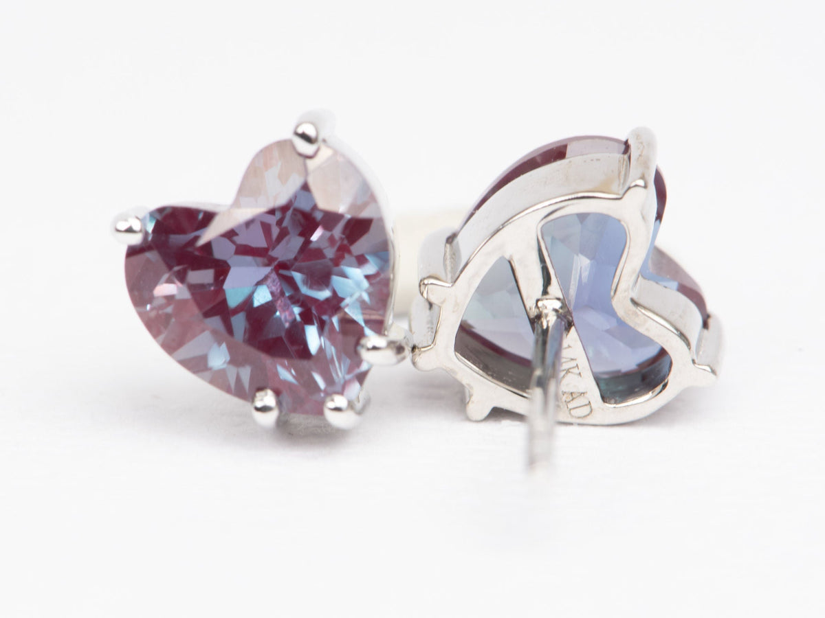 3.04ct Heart-Shape Lab Alexandrite Earrings 14K White Gold R3094 Aurora Designer