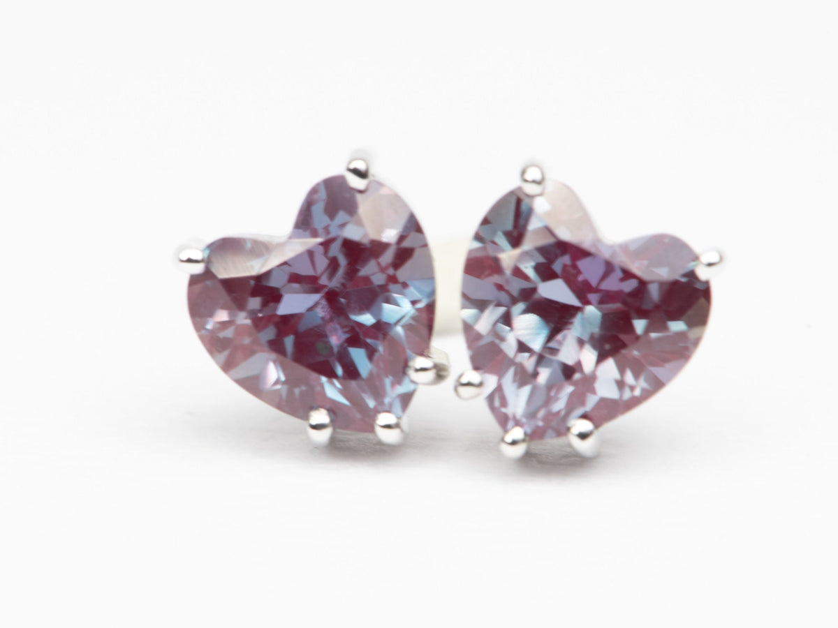 3.04ct Heart-Shape Lab Alexandrite Earrings 14K White Gold R3094 Aurora Designer