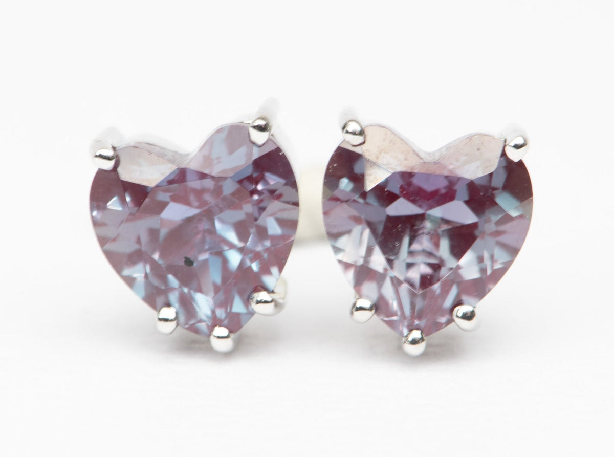 3.04ct Heart-Shape Lab Alexandrite Earrings 14K White Gold R3094 Aurora Designer