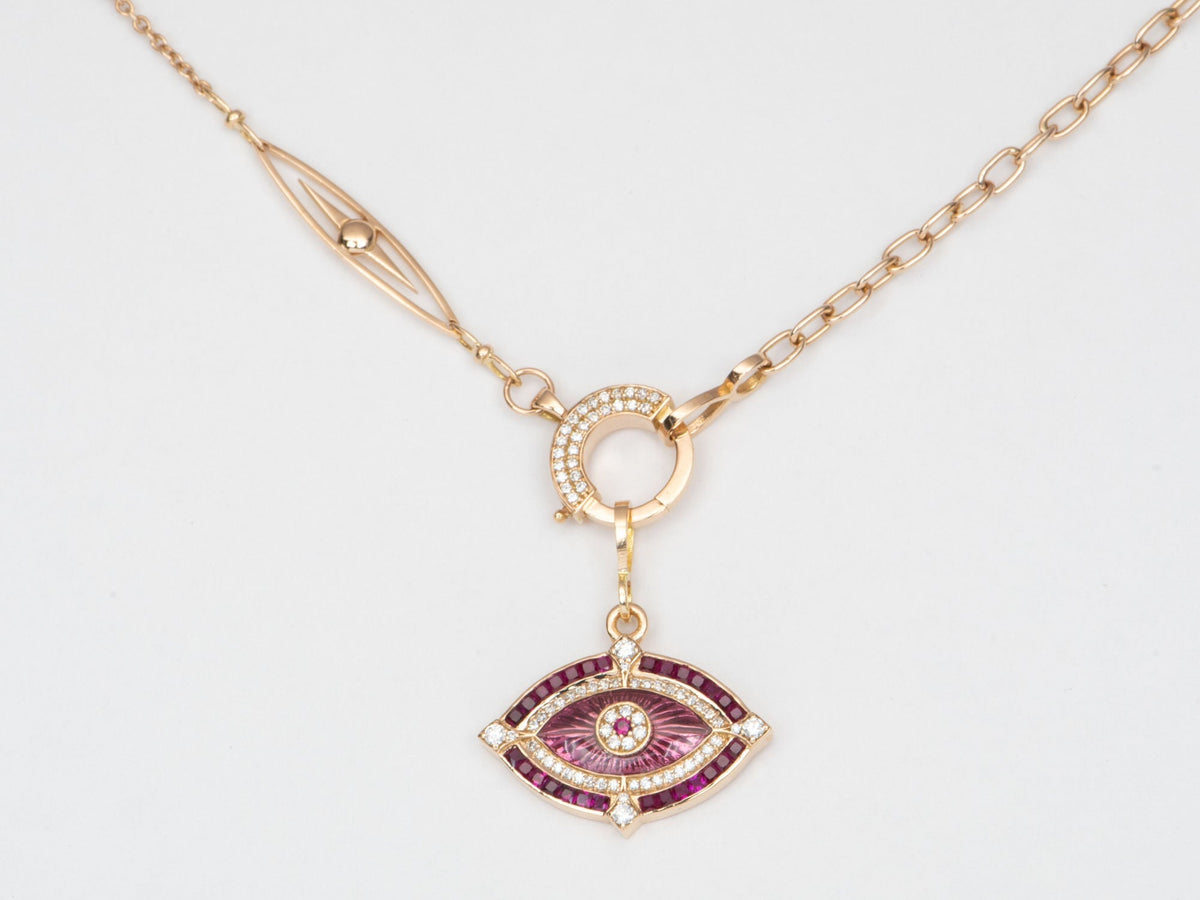 Ruby and Diamond Evil Eye Pendant Guilloche Enamel 18K Gold 4.96g R4451 Aurora Designer